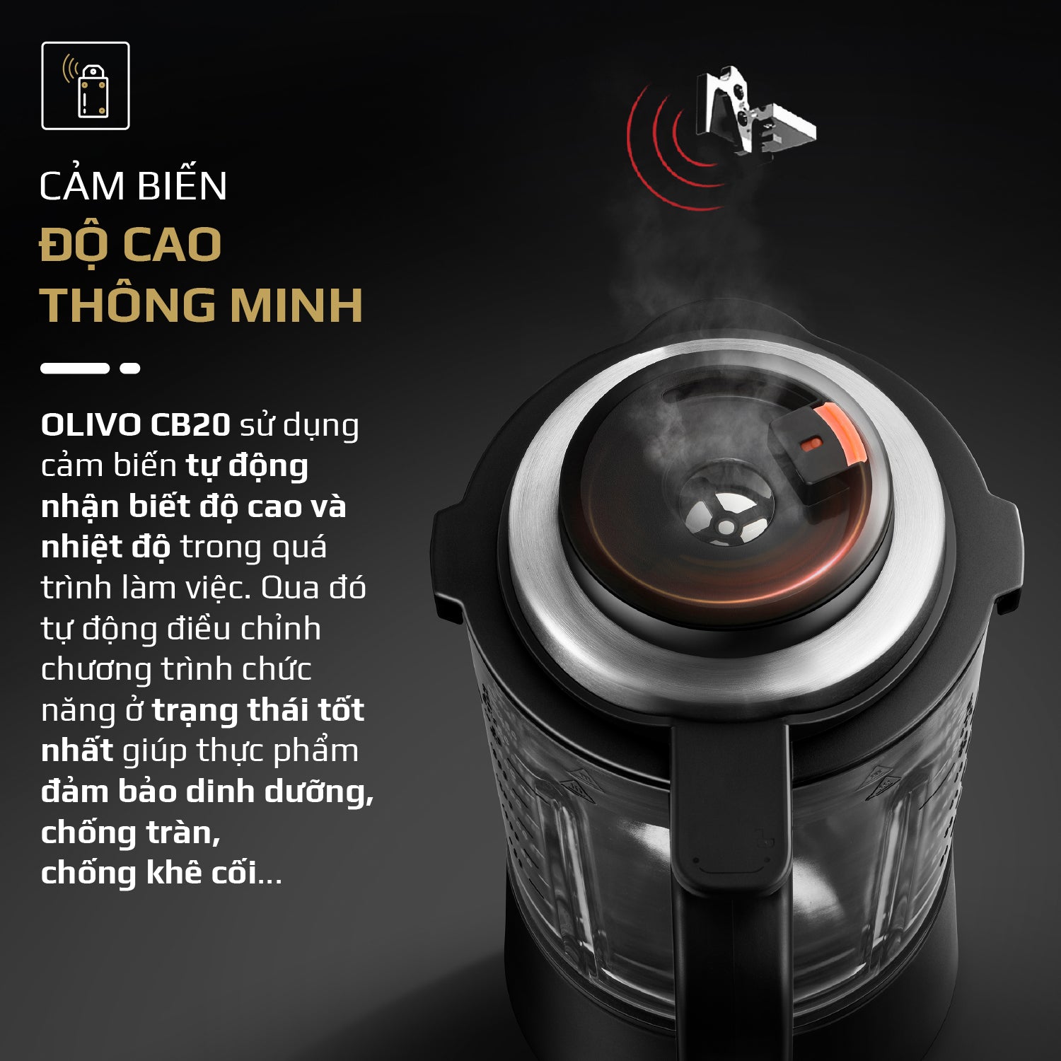 Máy Xay Nấu Đa Năng OLIVO CB20 - Độ Ồn Thấp Nhất - Chống Trào Tuyệt Đối - Vệ Sinh Khử Khuẩn - Chống Dính Gốm