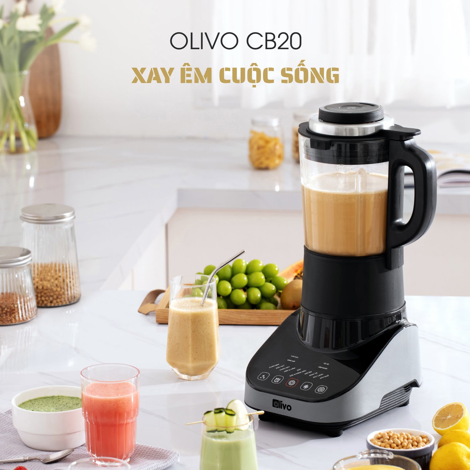 Máy Xay Nấu Đa Năng OLIVO CB20 - Độ Ồn Thấp Nhất - Chống Trào Tuyệt Đối - Vệ Sinh Khử Khuẩn - Chống Dính Gốm