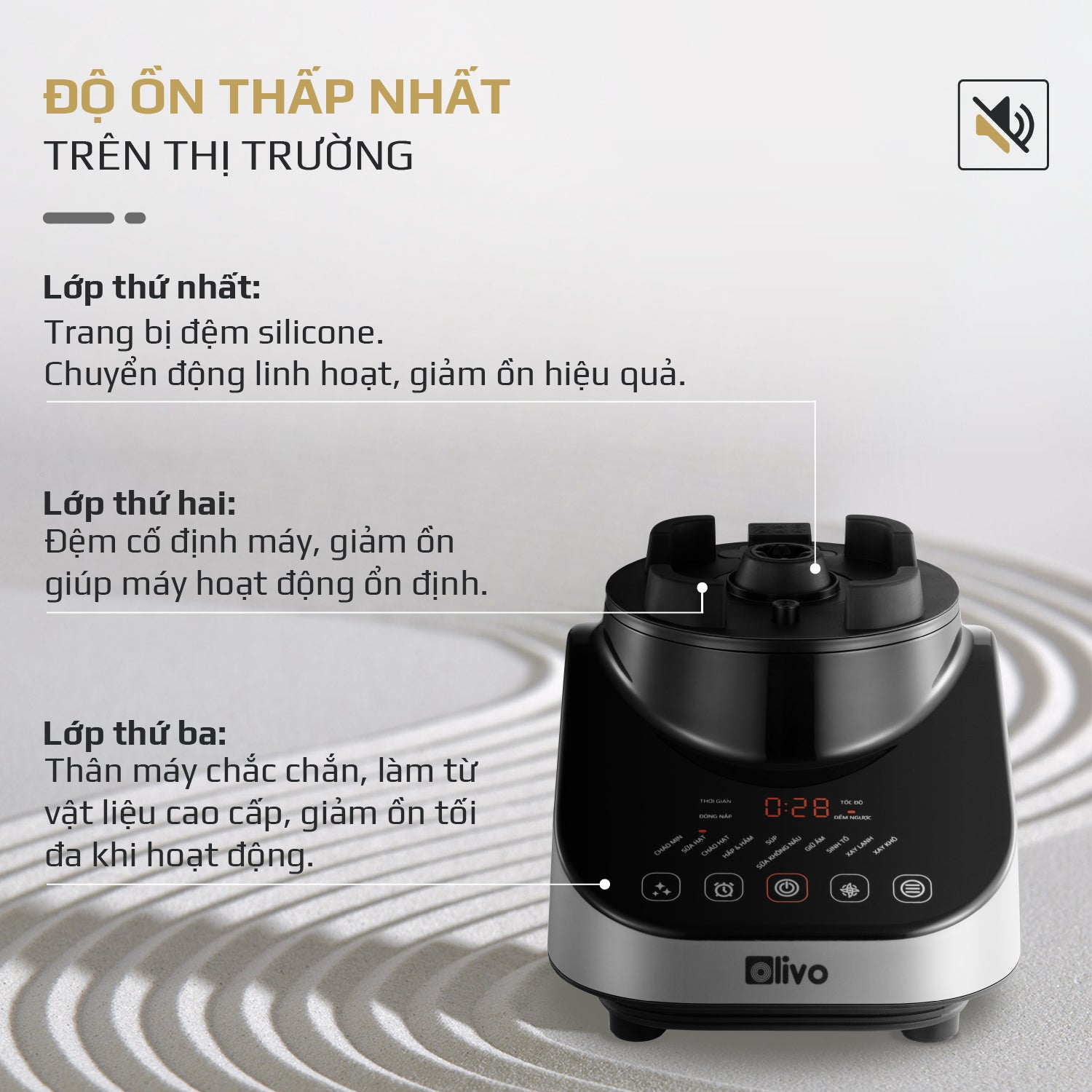 Máy Xay Nấu Đa Năng OLIVO CB20 - Độ Ồn Thấp Nhất - Chống Trào Tuyệt Đối - Vệ Sinh Khử Khuẩn - Chống Dính Gốm
