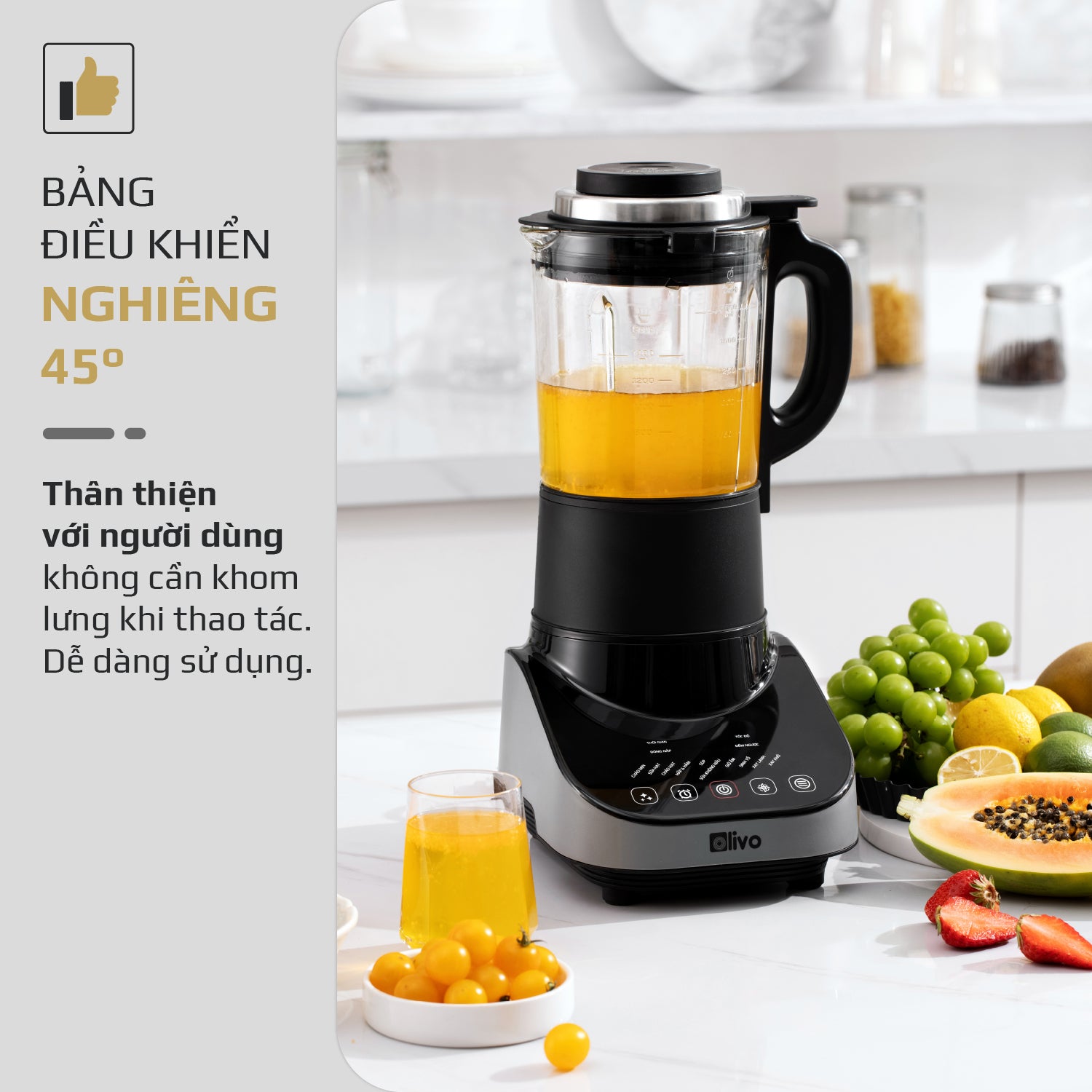 Máy Xay Nấu Đa Năng OLIVO CB20 - Độ Ồn Thấp Nhất - Chống Trào Tuyệt Đối - Vệ Sinh Khử Khuẩn - Chống Dính Gốm