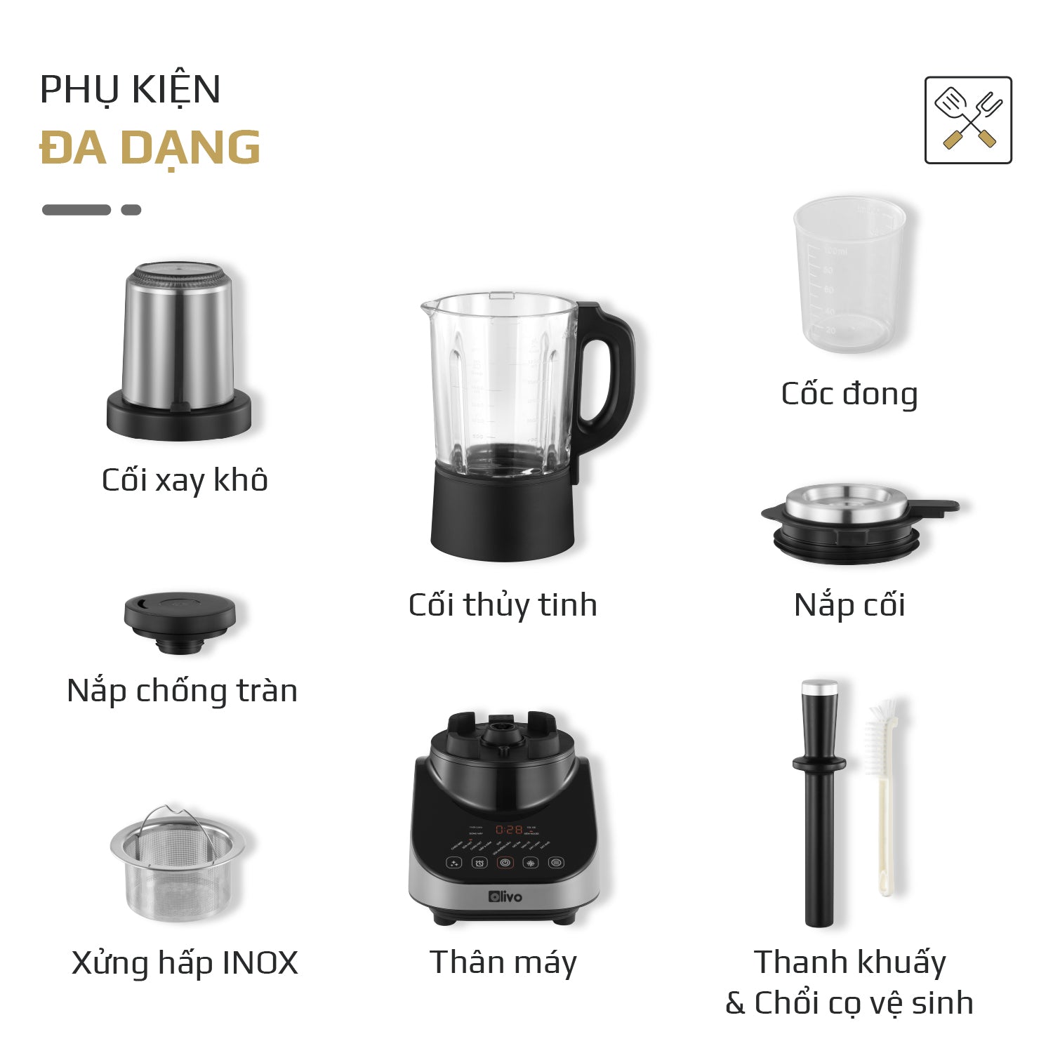 Máy Xay Nấu Đa Năng OLIVO CB20 - Độ Ồn Thấp Nhất - Chống Trào Tuyệt Đối - Vệ Sinh Khử Khuẩn - Chống Dính Gốm