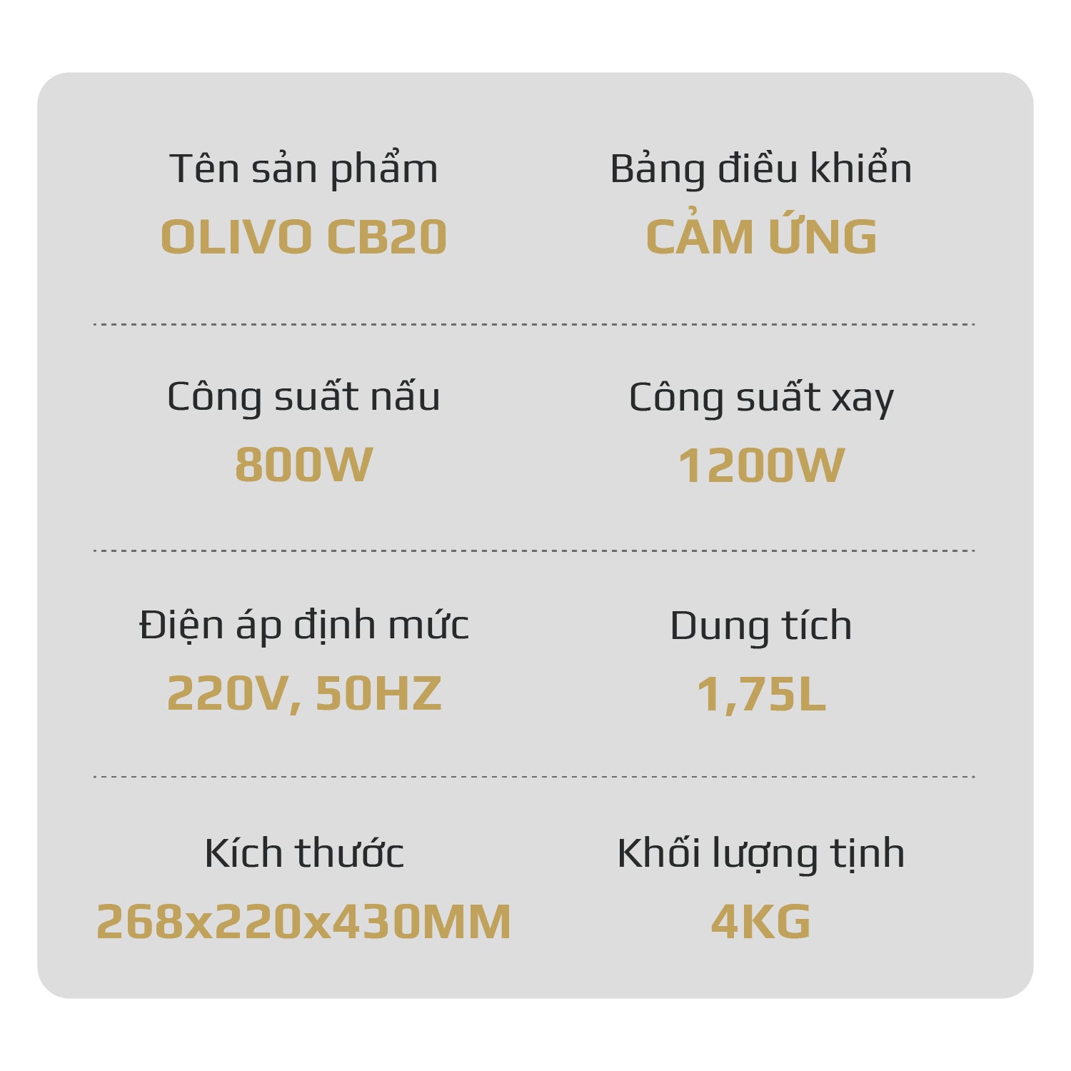 Máy Xay Nấu Đa Năng OLIVO CB20 - Độ Ồn Thấp Nhất - Chống Trào Tuyệt Đối - Vệ Sinh Khử Khuẩn - Chống Dính Gốm