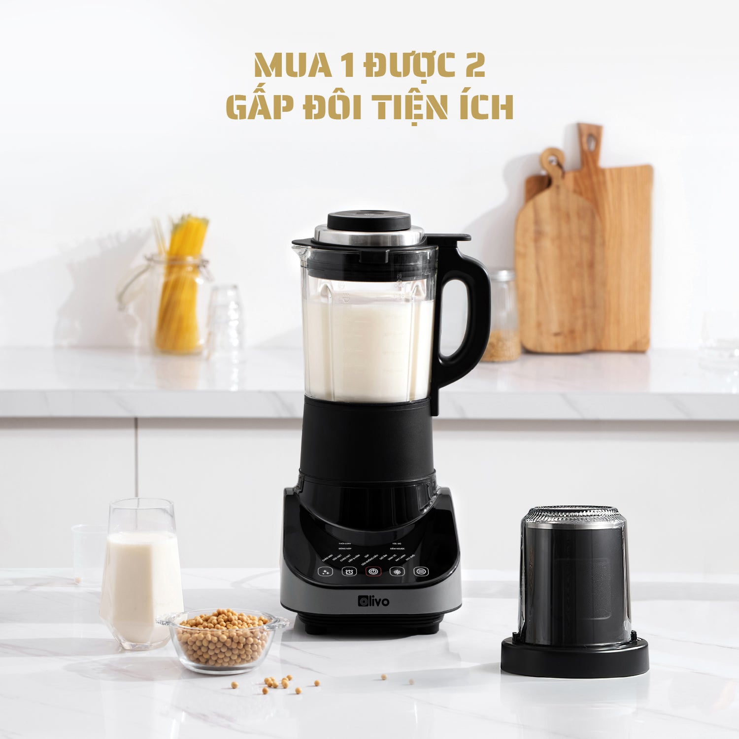 Máy Xay Nấu Đa Năng OLIVO CB20 - Độ Ồn Thấp Nhất - Chống Trào Tuyệt Đối - Vệ Sinh Khử Khuẩn - Chống Dính Gốm