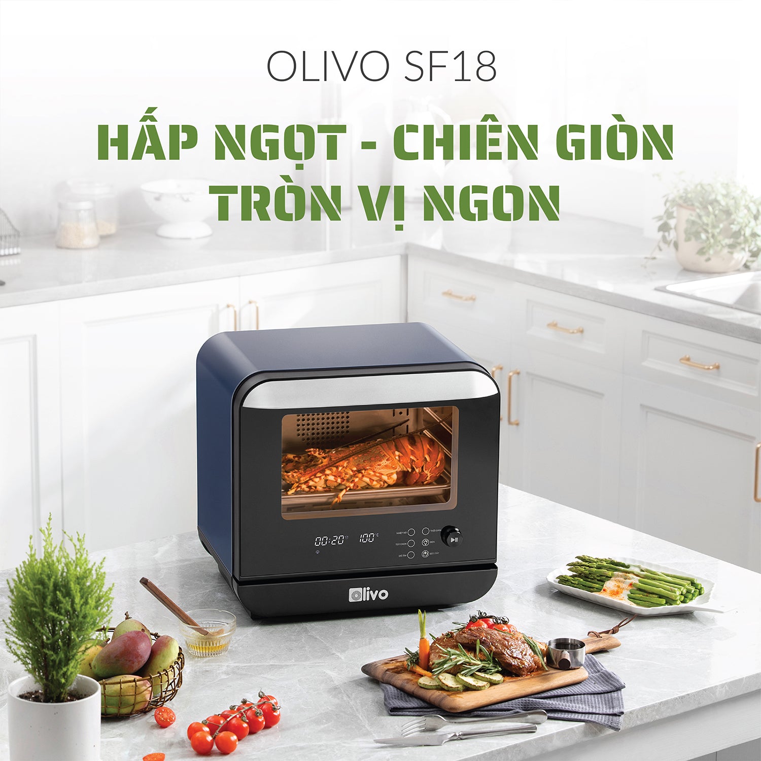 Nồi Chiên Hơi Nước OLIVO SF18 - 50 Chức Năng - Dung Tích 18L - Công Suất 2450W