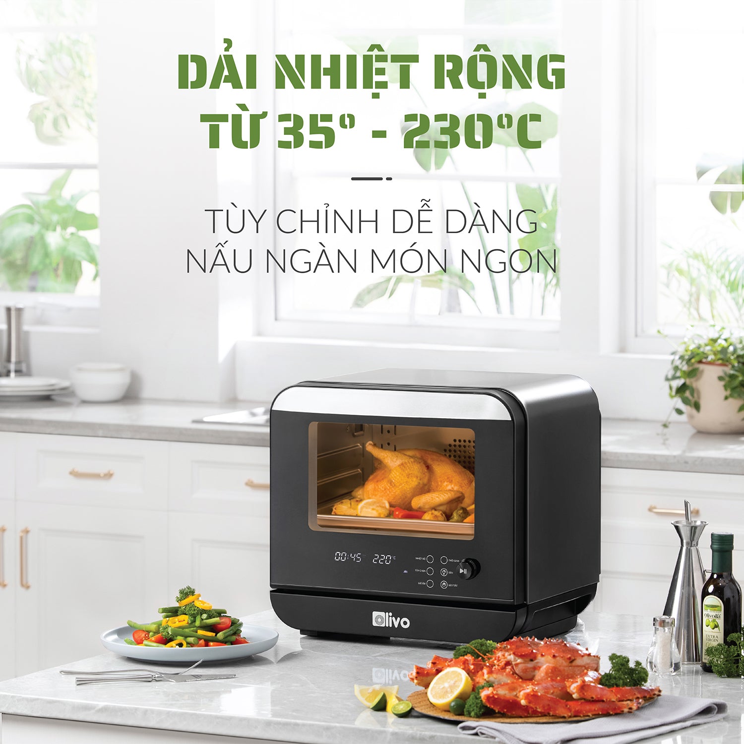 Nồi Chiên Hơi Nước OLIVO SF18 - 50 Chức Năng - Dung Tích 18L - Công Suất 2450W
