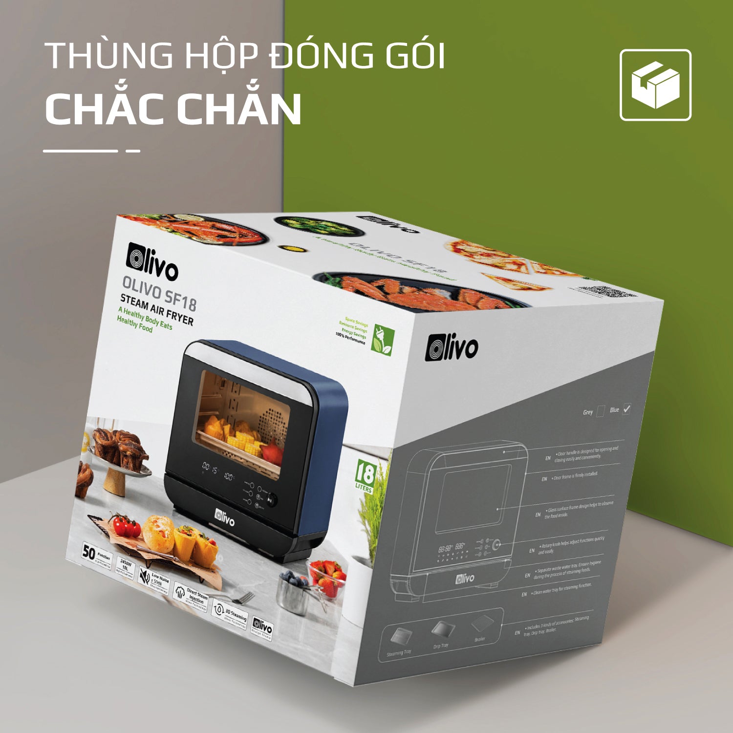 Nồi Chiên Hơi Nước OLIVO SF18 - 50 Chức Năng - Dung Tích 18L - Công Suất 2450W