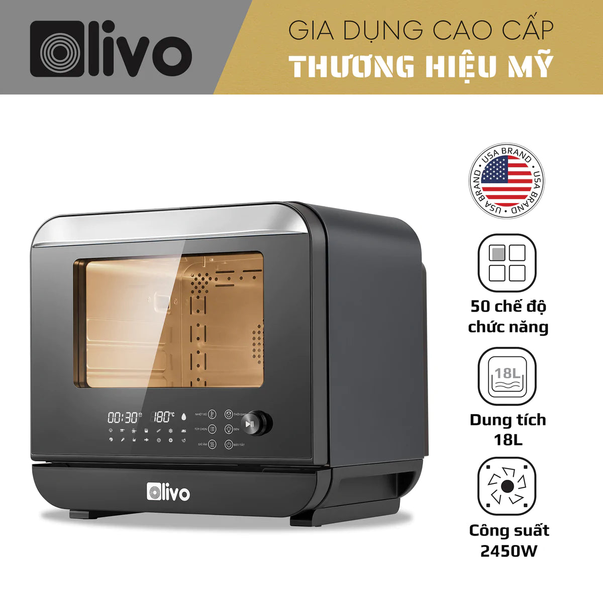 Nồi Chiên Hơi Nước OLIVO SF18 - 50 Chức Năng - Dung Tích 18L - Công Suất 2450W