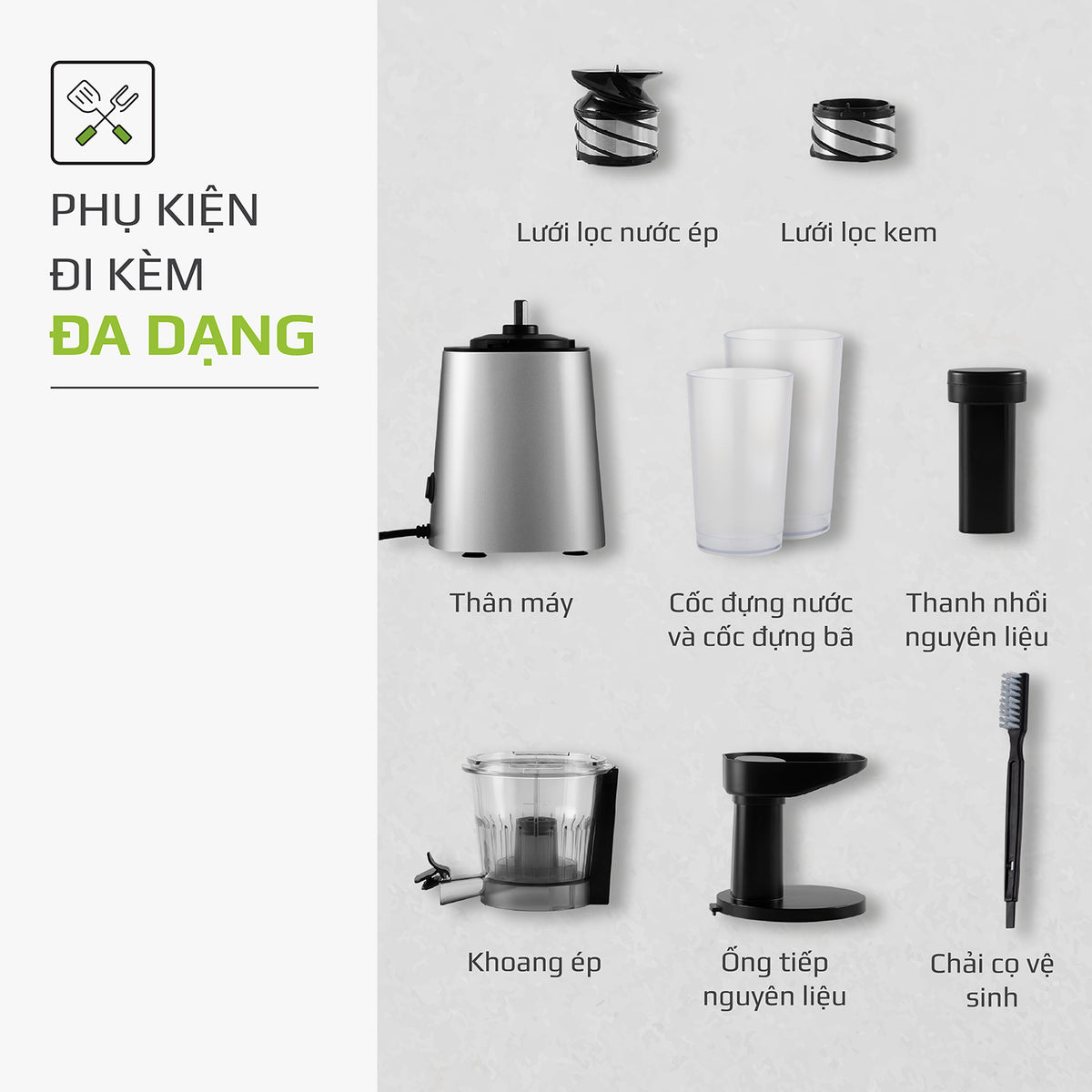 Máy Ép Chậm OLIVO SJ210- Ép Kiệt Bã 97% - Ép Trái Cây Hoa Quả Rau Củ Đa Năng
