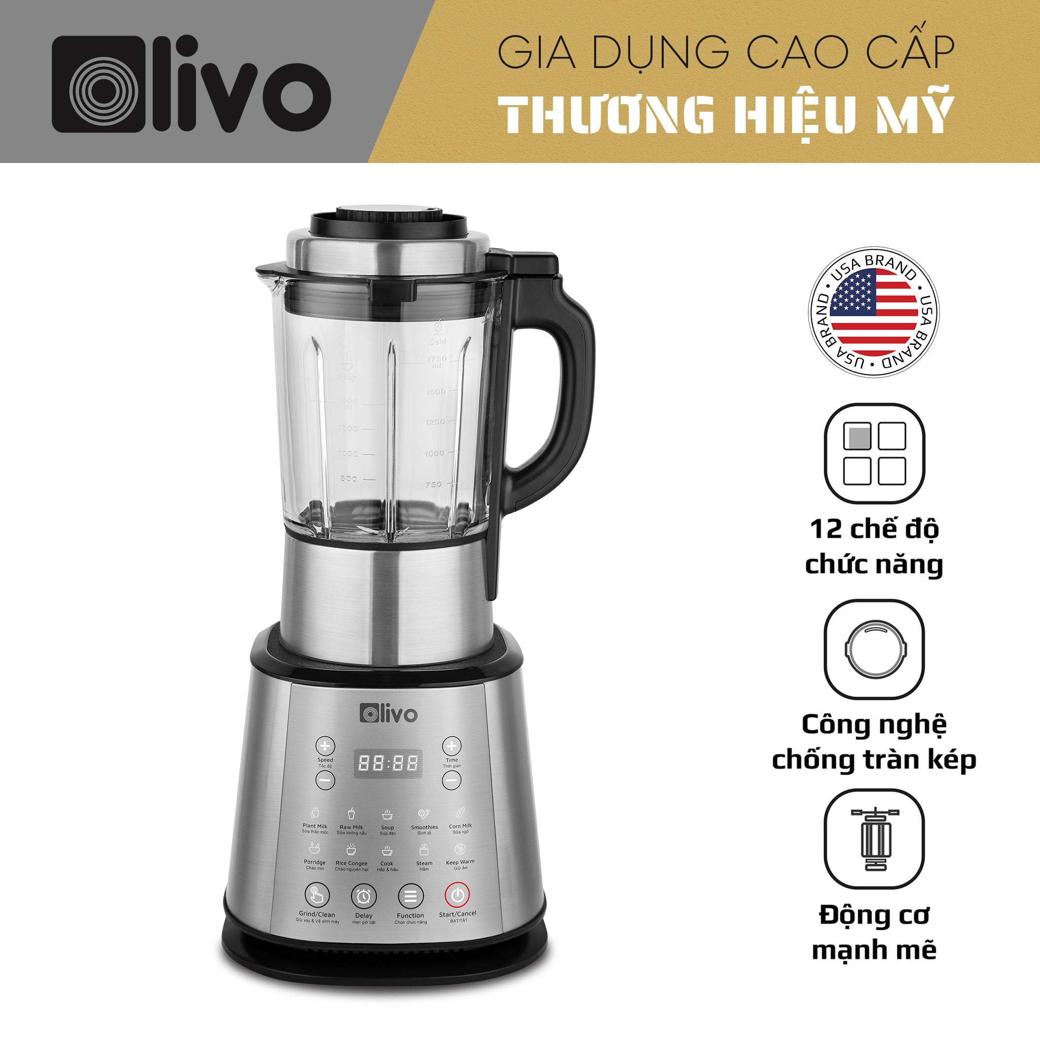 Máy Làm Sữa Hạt OLIVO X20 - Nấu Sữa Hạt, Xay Sữa Hạt, Làm Sữa Thảo Mộc Đa Năng