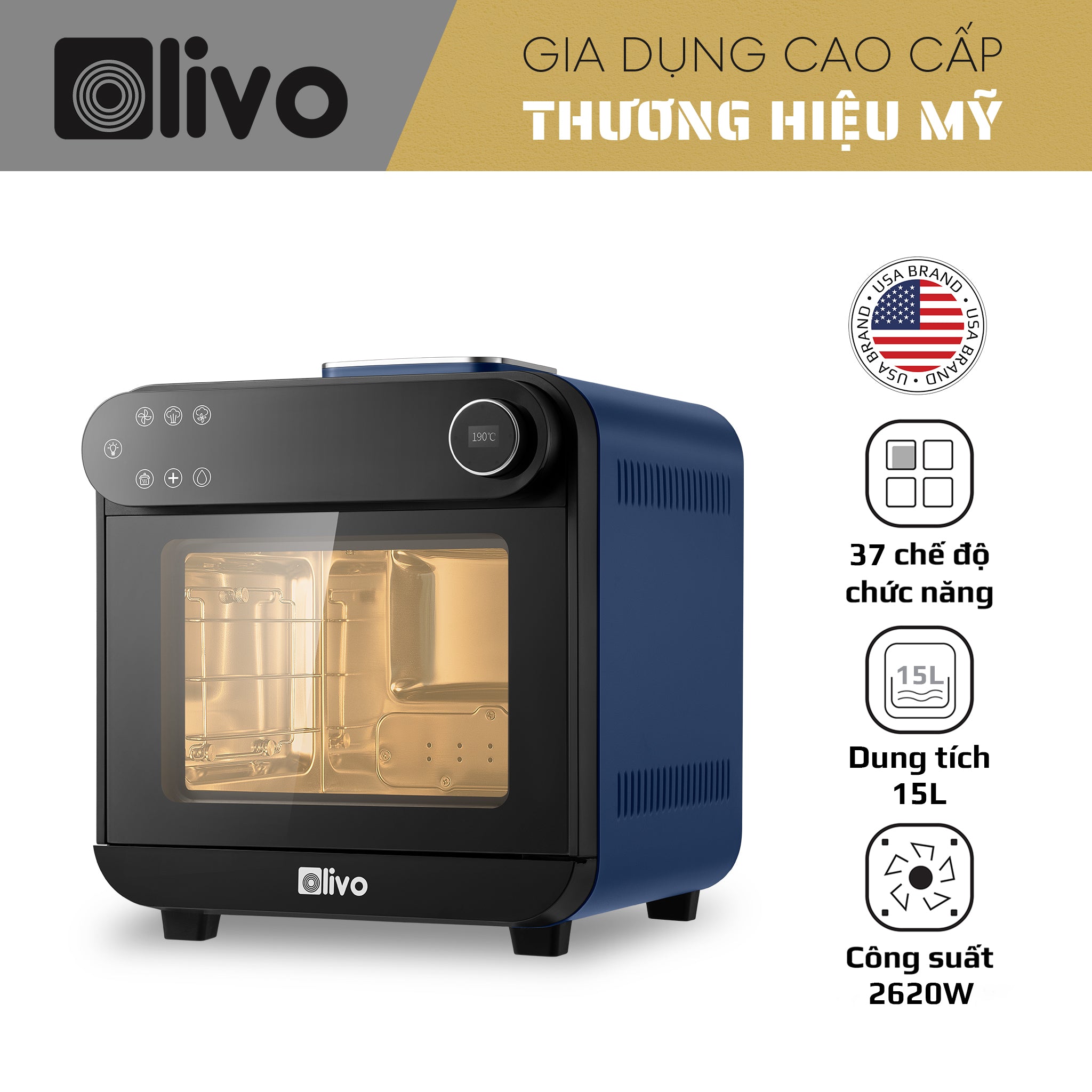 Nồi Chiên Hấp Đa Năng OLIVO SF15 – 37 Chương Trình Cài Sẵn – Dung Tích 15L – Công Suất 2620W