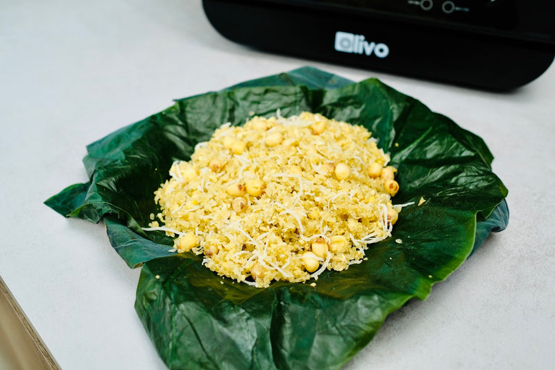 Xôi Cốm Dừa Hạt Sen dẻo thơm bằng nồi chiên hơi nước OLIVO SF18 cực đơn giản