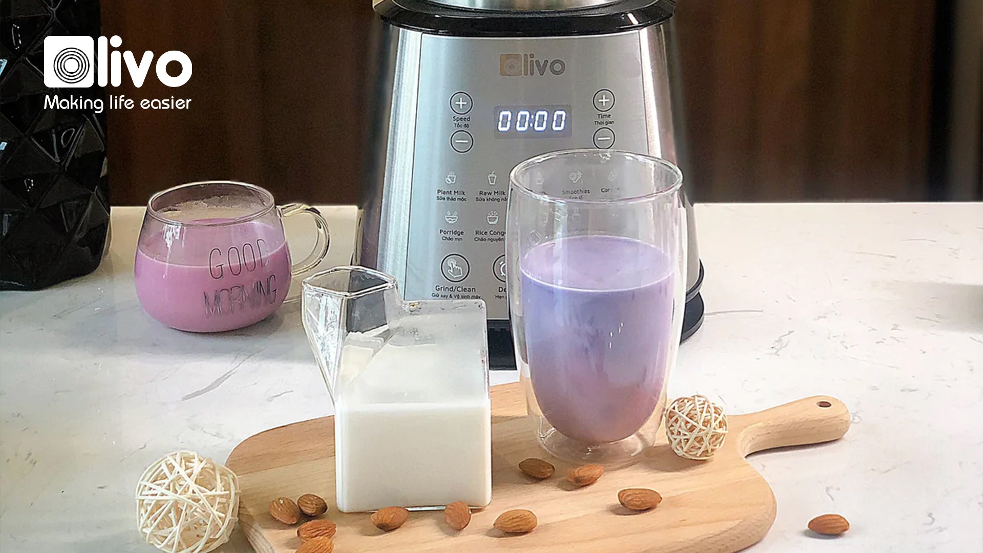 Gợi ý cách làm món sữa hạt đa sắc với máy xay Olivo X20