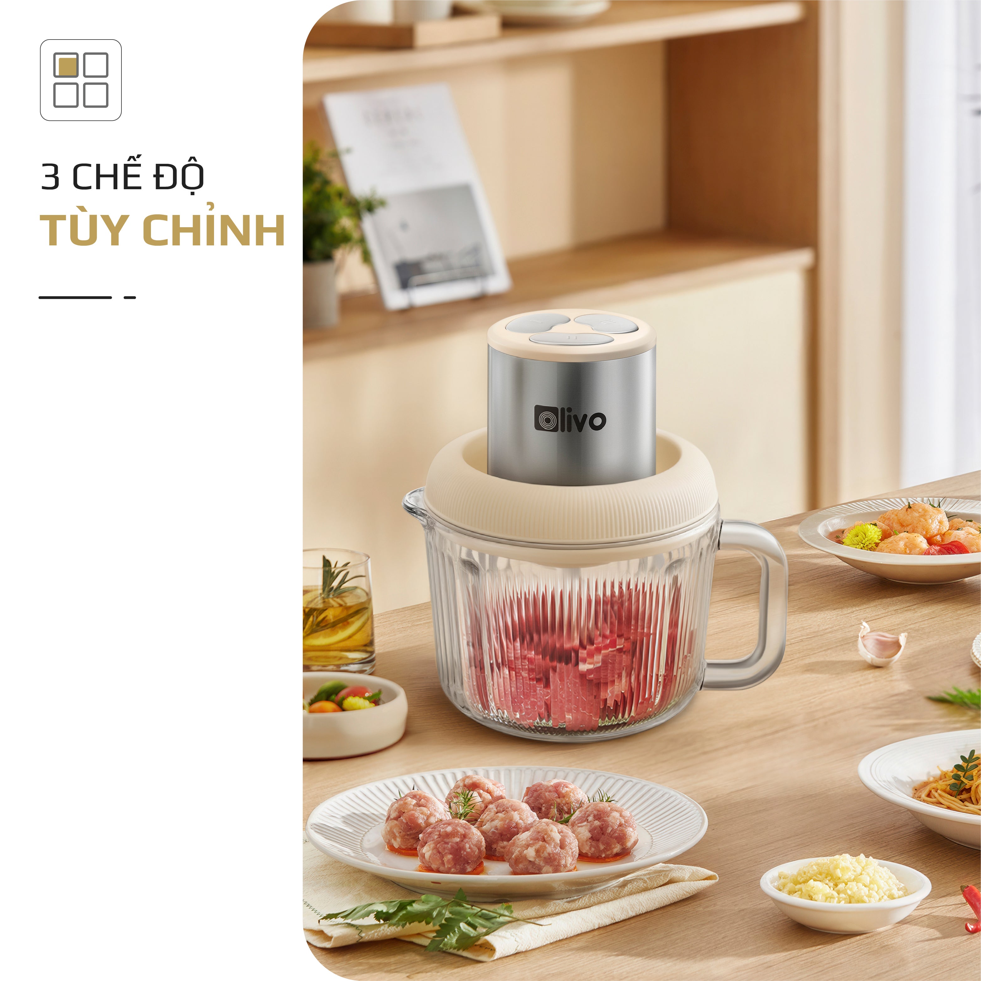 Máy Xay Thực Phẩm Đa Năng OLIVO FC25 - 2 Cối Xay - Dung Tích 2L Và 300ML - Công Suất 300W - 3 Chế Độ Xay