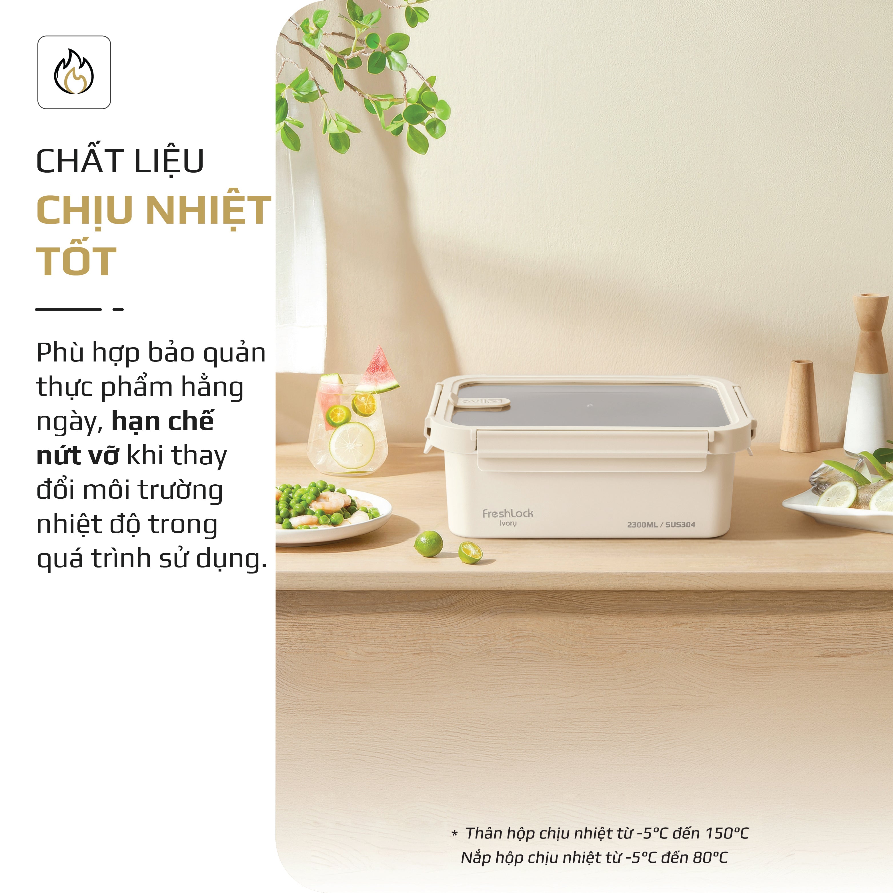 Bộ Hộp Bảo Quản Thực Phẩm OLIVO FRESHLOCK IVORY - Bộ 4 Hộp, Đa Dạng Kích Thước, Thân Hộp Inox 304 Sơn Tĩnh Điện, Nắp Nhựa AS Không Chứa BPA, Gioăng Silicon Chống Rò Rỉ, Tiện Lợi, Gọn Gàng
