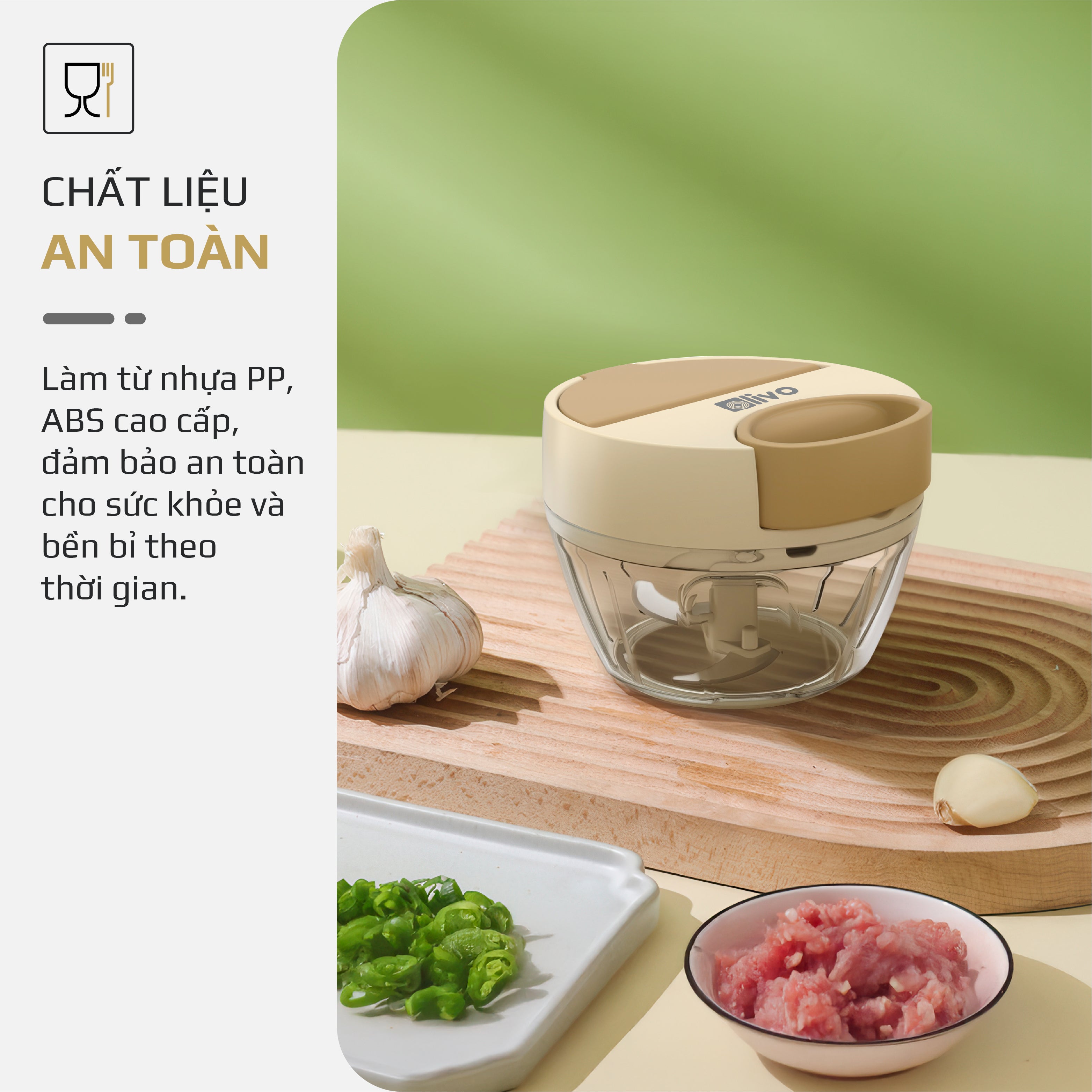 Dụng Cụ Xay Thực Phẩm Đa Năng Mini OLIVO MFC468 – Xay Tỏi Ớt, Xay Thịt, Xay Hạt Tiện Lợi – Nắp Lật Tiện Dụng - Dây Kéo Chắc Chắn – Dung Tích 400ML – Dễ Dàng Vệ Sinh