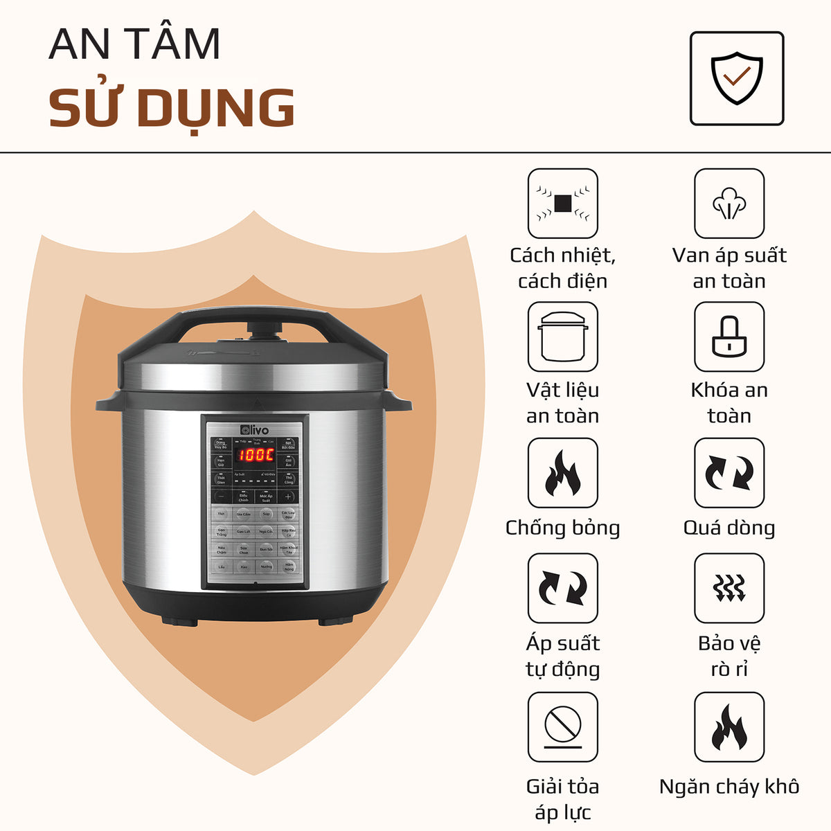 Nồi Áp Suất Điện Đa Năng OLIVO PC60 - 16 Chức Năng - Dung Tích 6L - Công Suất 1000W