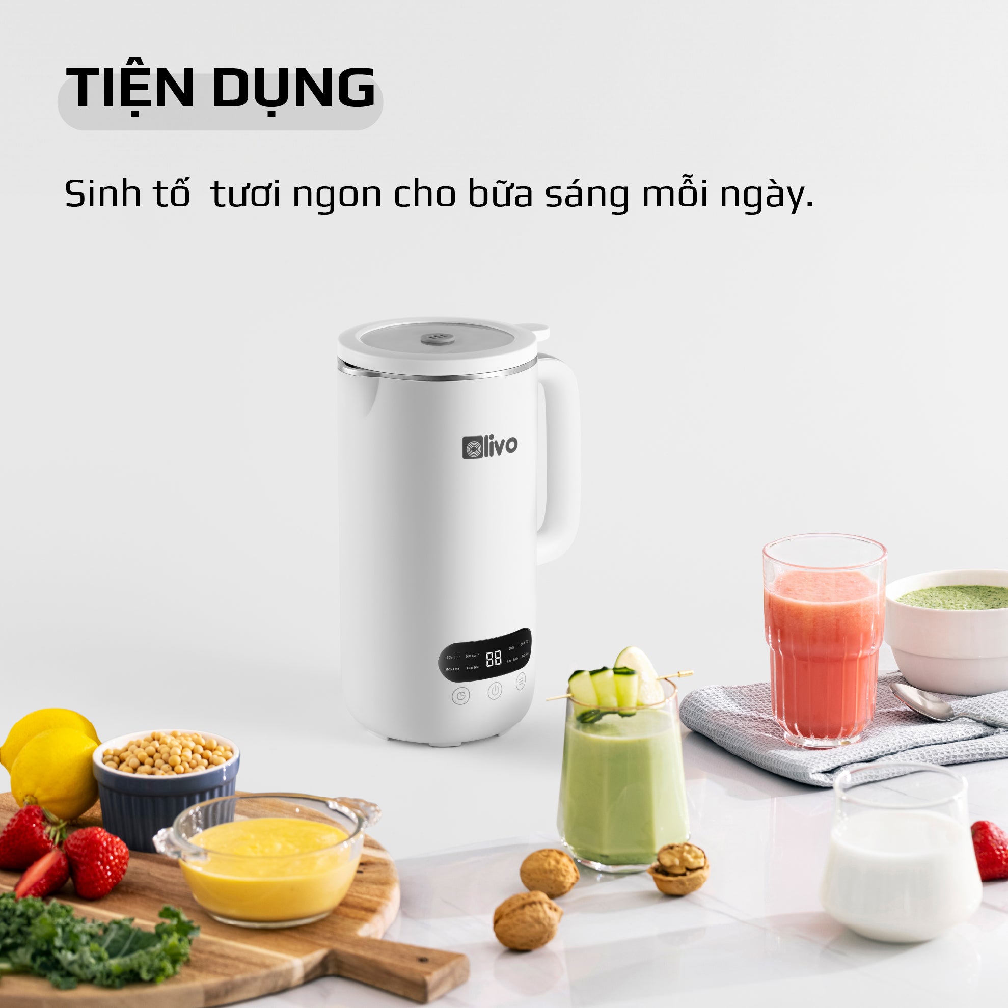 Máy Xay Nấu Đa Năng OLIVO CB1000 - Dung Tích 1L - 9 Chế Độ - Lòng Cối Inox 304 - Nắp Kính Cường Lực - Công Suất 880W - Chống Trào Tuyệt Đối