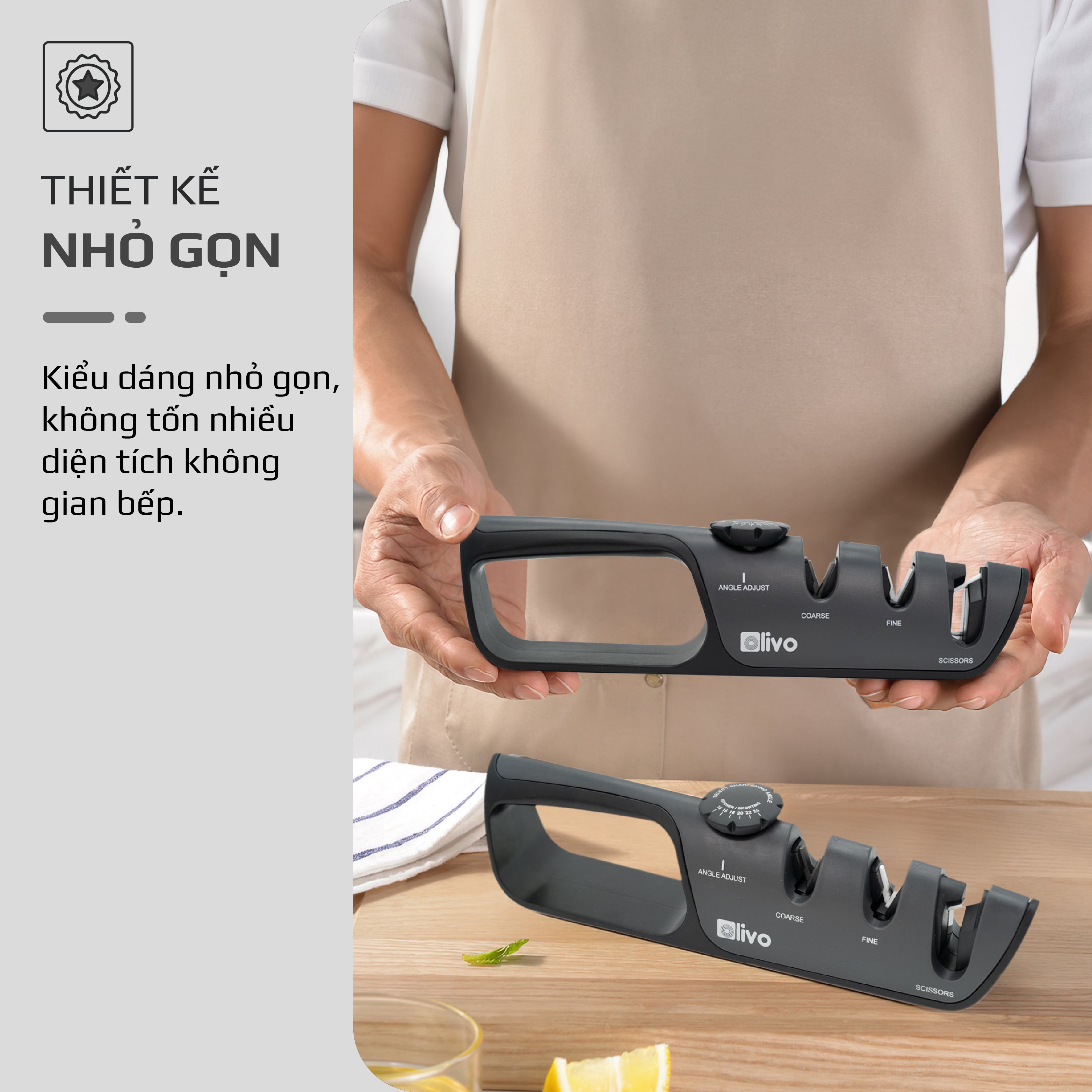 Dụng Cụ Mài Dao Kéo OLIVO KS1 - Làm Sắc Nhanh - 3 Khe Mài Riêng Biệt - Núm Xoay Điều Chỉnh Góc Mài - Dễ Sử Dụng