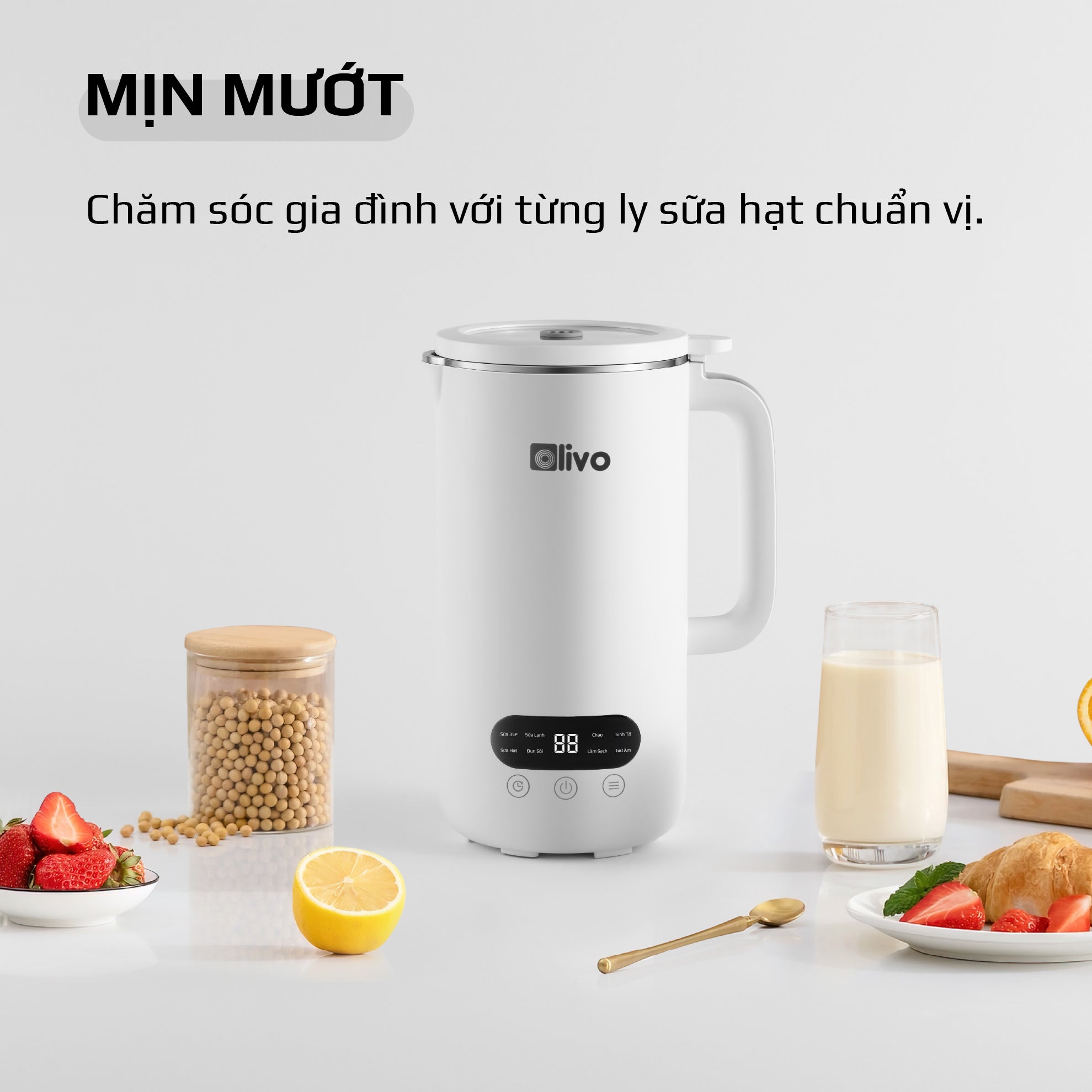 Máy Xay Nấu Đa Năng OLIVO CB1000 - Dung Tích 1L - 9 Chế Độ - Lòng Cối Inox 304 - Nắp Kính Cường Lực - Công Suất 880W - Chống Trào Tuyệt Đối