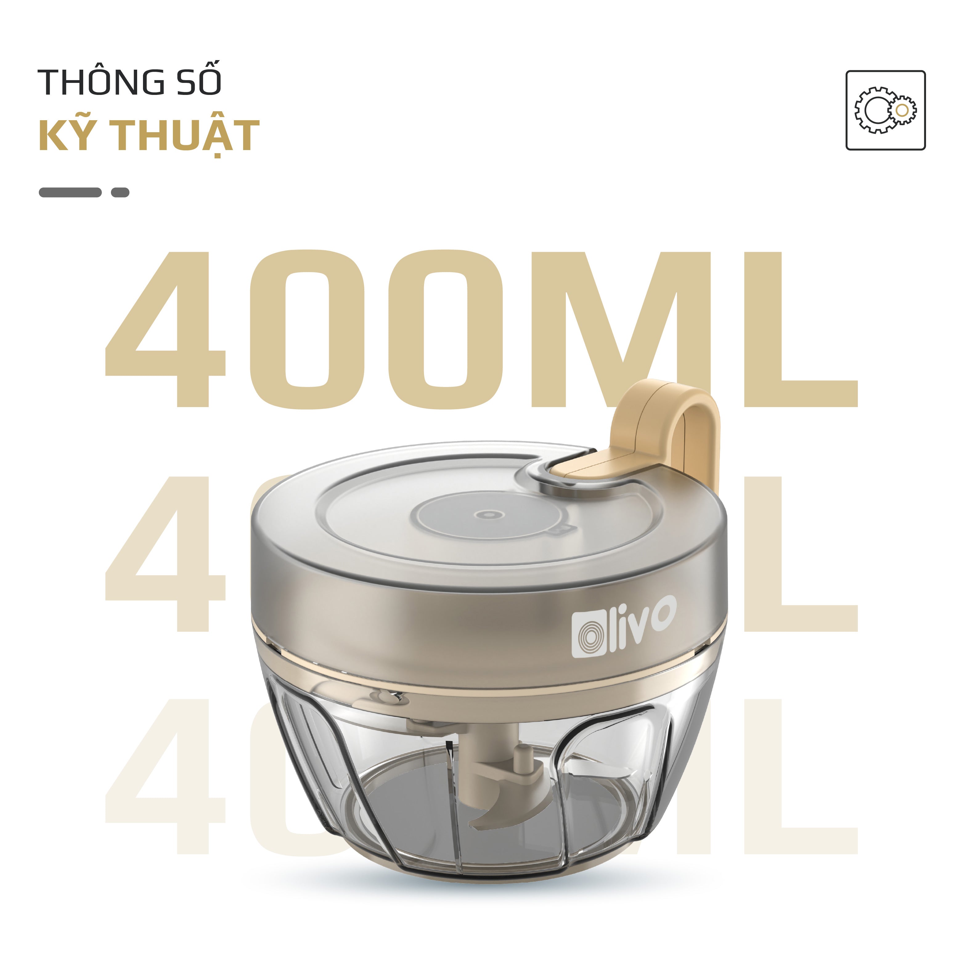 Dụng Cụ Xay Thực Phẩm Đa Năng Mini OLIVO MFC442 – Xay Tỏi Ớt, Xay Thịt, Xay Hạt Tiện Lợi – Dây Kéo Chắc Chắn – Dung Tích 400ML – Dễ Dàng Vệ Sinh