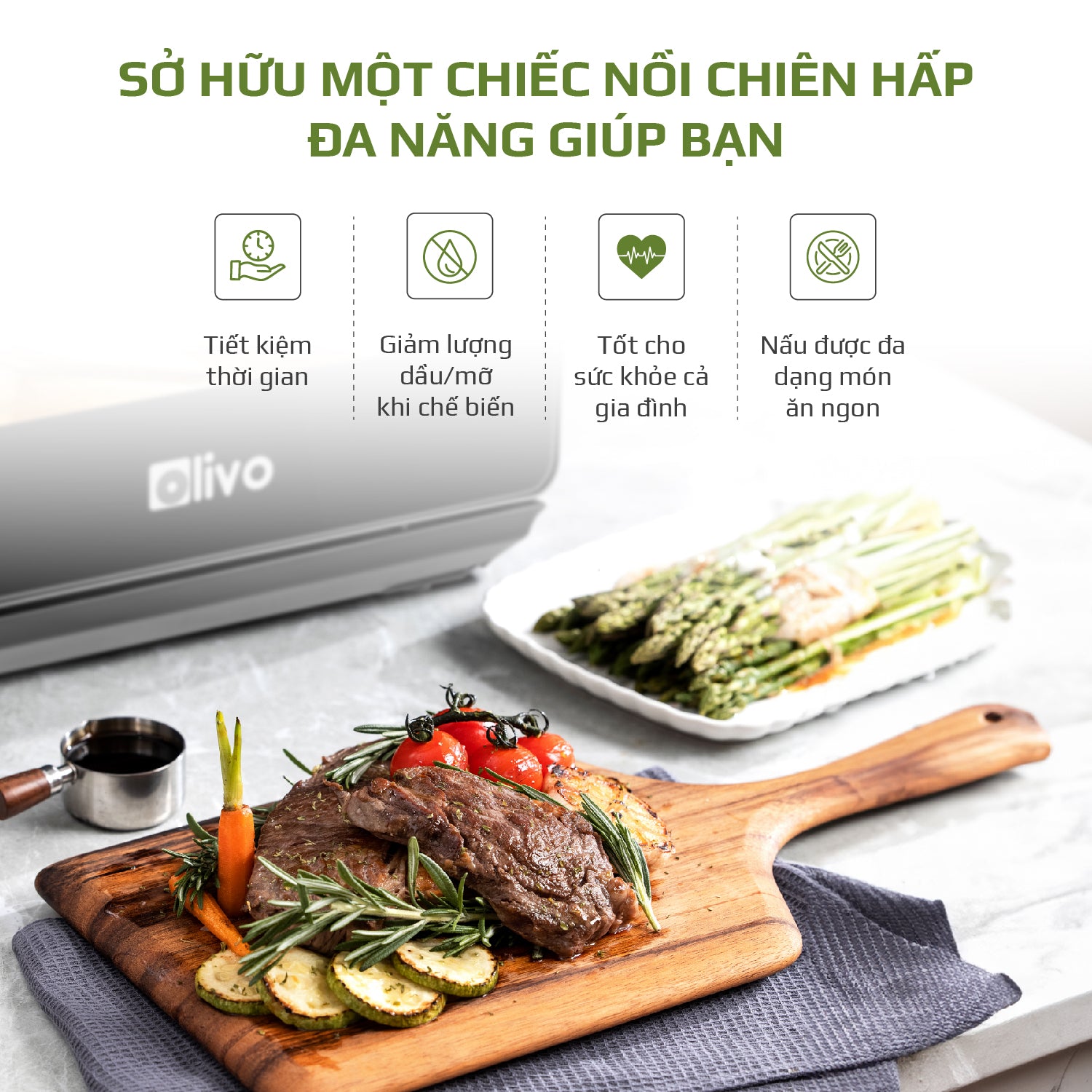 Nồi Chiên Hấp Đa Năng OLIVO SF16 PRO 2025 - 70 Chế Độ Cài Sẵn, Toàn Bộ Khoang Nồi Và Phụ Kiện Bằng Inox 304 Cao Cấp, Dung Tích 16L, Vệ Sinh Dễ Dàng