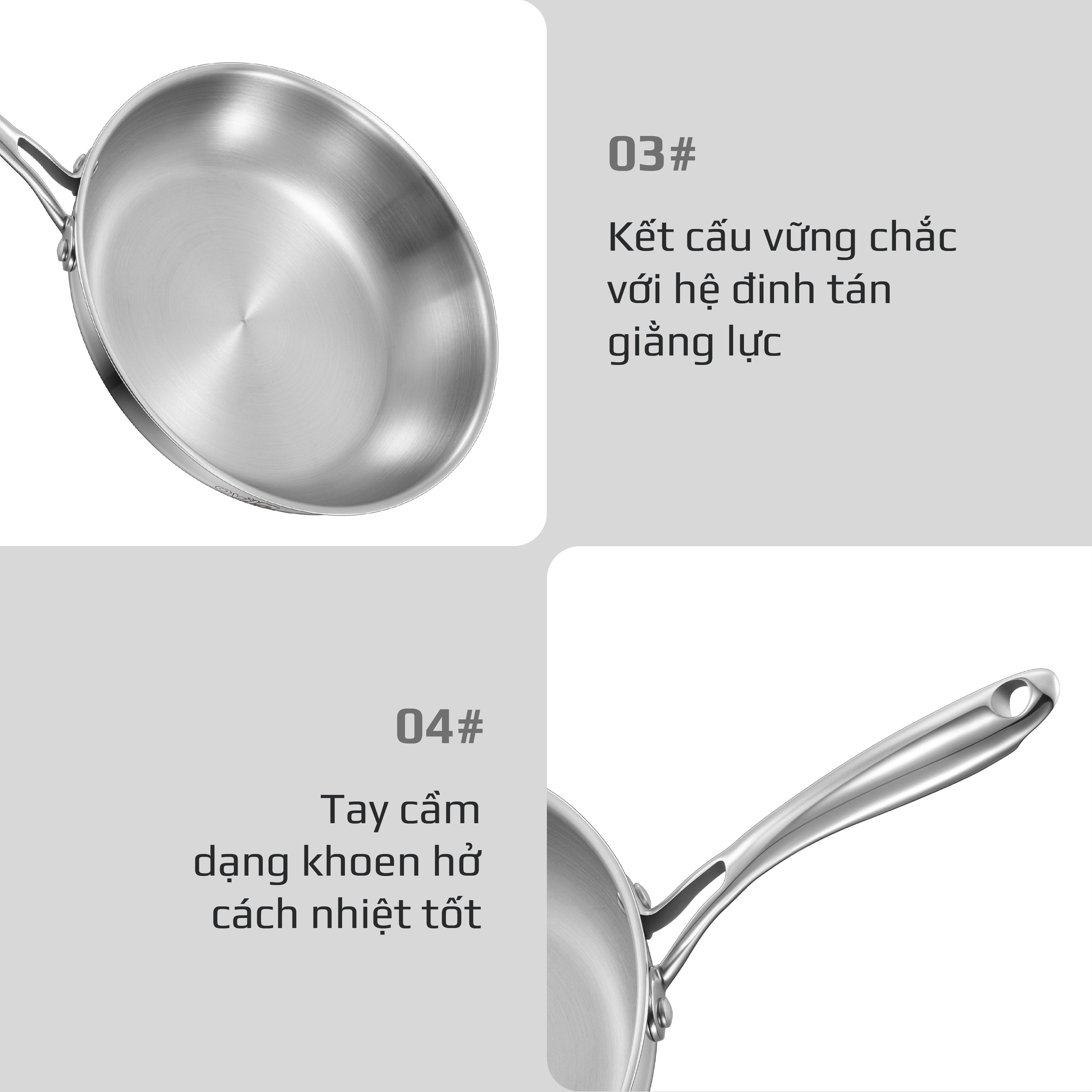 Chảo INOX OLIVO STEVE X PRO - Chống Dính Tự Nhiên, Đáy 5 Lớp, Đường Kính 24cm – Nấu Được Trên Mọi Loại Bếp