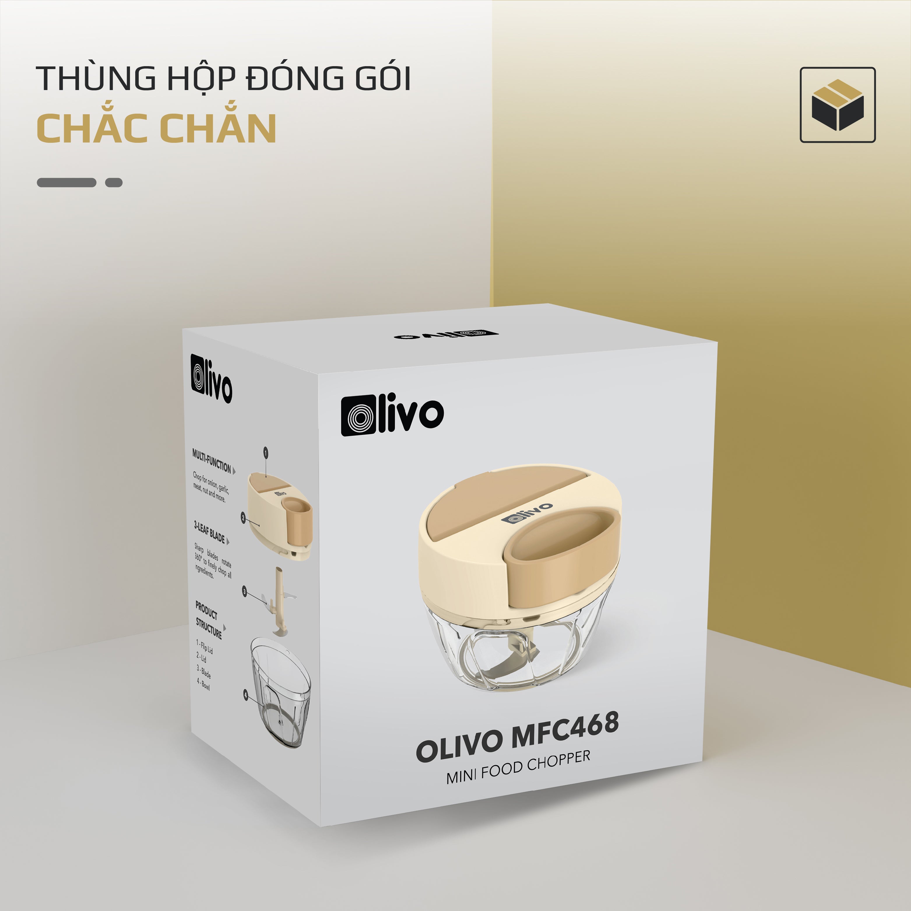 Dụng Cụ Xay Thực Phẩm Đa Năng Mini OLIVO MFC468 – Xay Tỏi Ớt, Xay Thịt, Xay Hạt Tiện Lợi – Nắp Lật Tiện Dụng - Dây Kéo Chắc Chắn – Dung Tích 400ML – Dễ Dàng Vệ Sinh