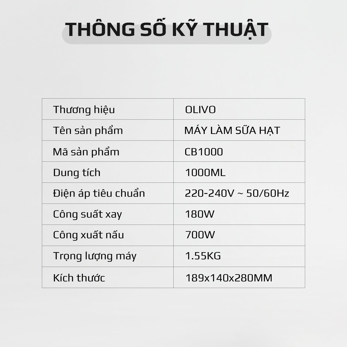 Máy Xay Nấu Đa Năng OLIVO CB1000 - Dung Tích 1L - 9 Chế Độ - Lòng Cối Inox 304 - Nắp Kính Cường Lực - Công Suất 880W - Chống Trào Hiệu Quả