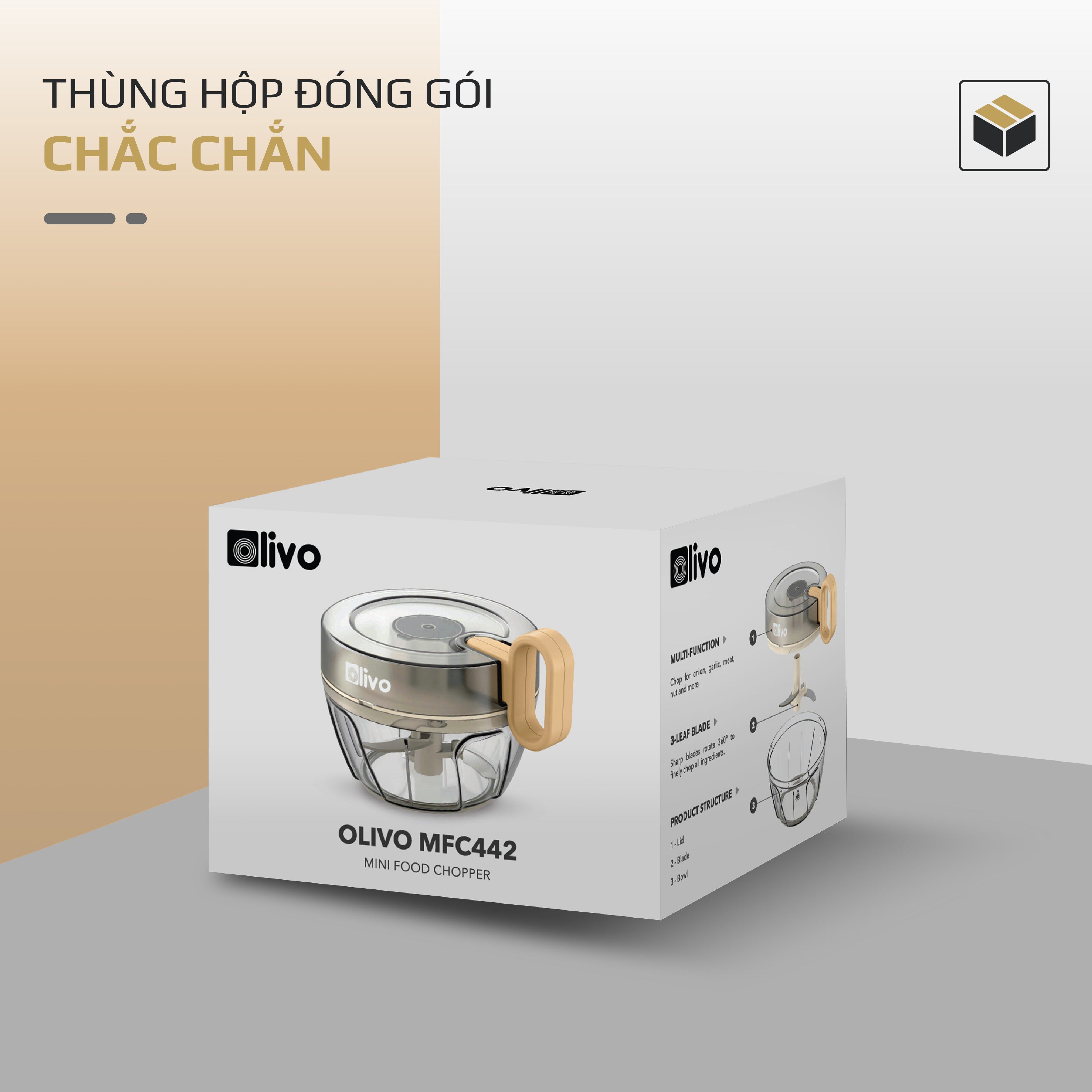 Dụng Cụ Xay Thực Phẩm Đa Năng Mini OLIVO MFC442 – Xay Tỏi Ớt, Xay Thịt, Xay Hạt Tiện Lợi – Dây Kéo Chắc Chắn – Dung Tích 400ML – Dễ Dàng Vệ Sinh