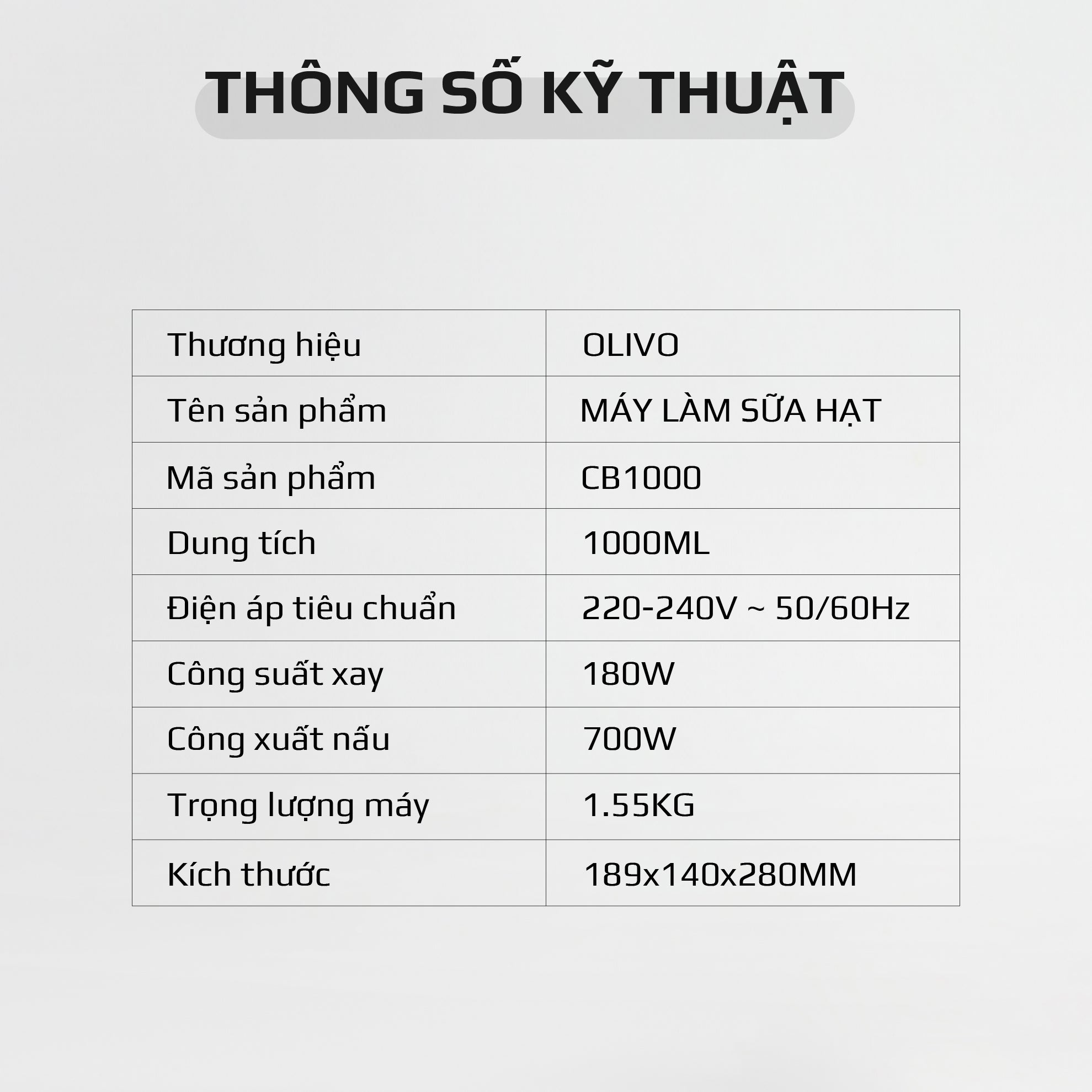 Máy Xay Nấu Đa Năng OLIVO CB1000 - Dung Tích 1L - 9 Chế Độ - Lòng Cối Inox 304 - Nắp Kính Cường Lực - Công Suất 880W - Chống Trào Tuyệt Đối