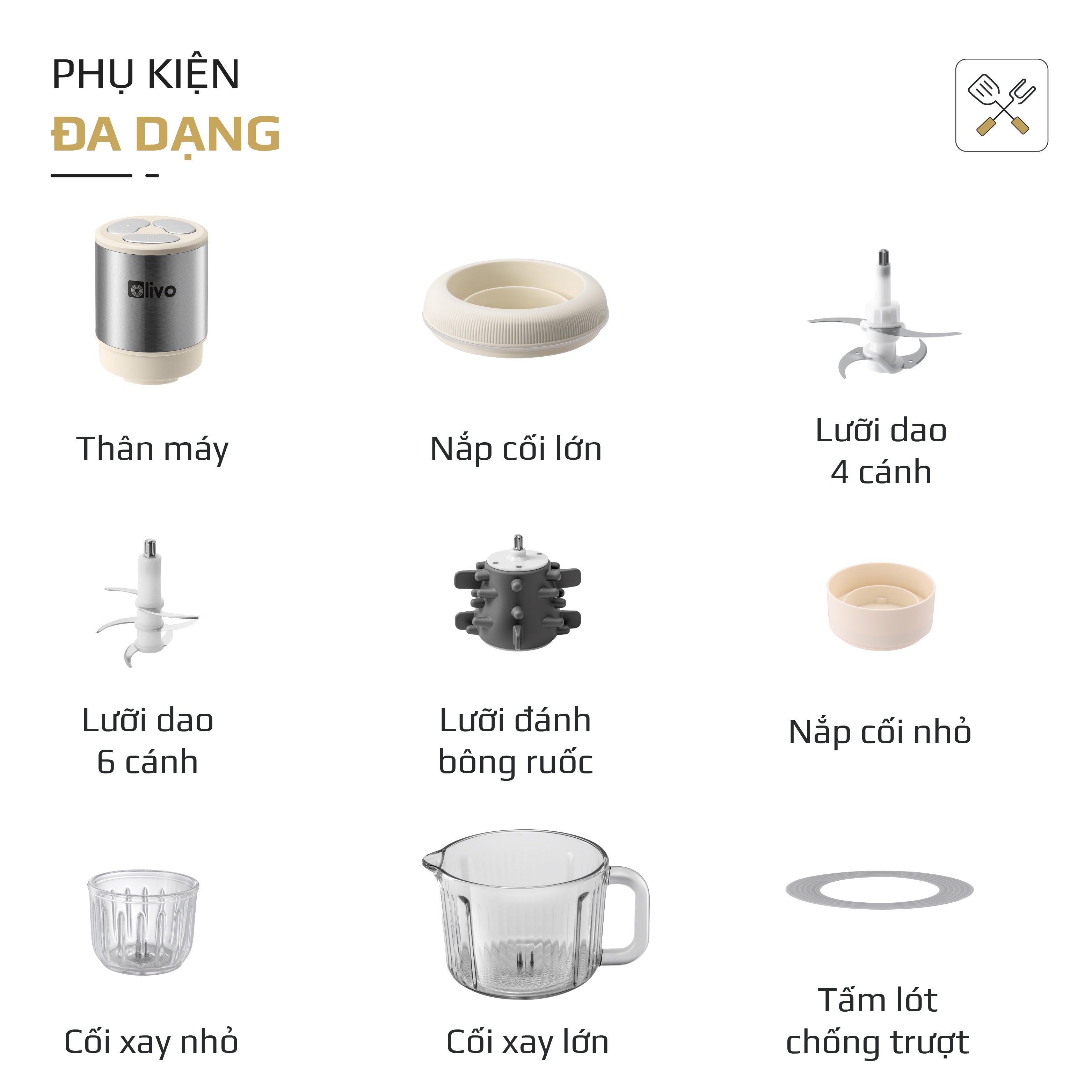 Máy Xay Thực Phẩm Đa Năng OLIVO FC25 - 2 Cối Xay - Dung Tích 2L Và 300ML - Công Suất 300W - 3 Chế Độ Xay