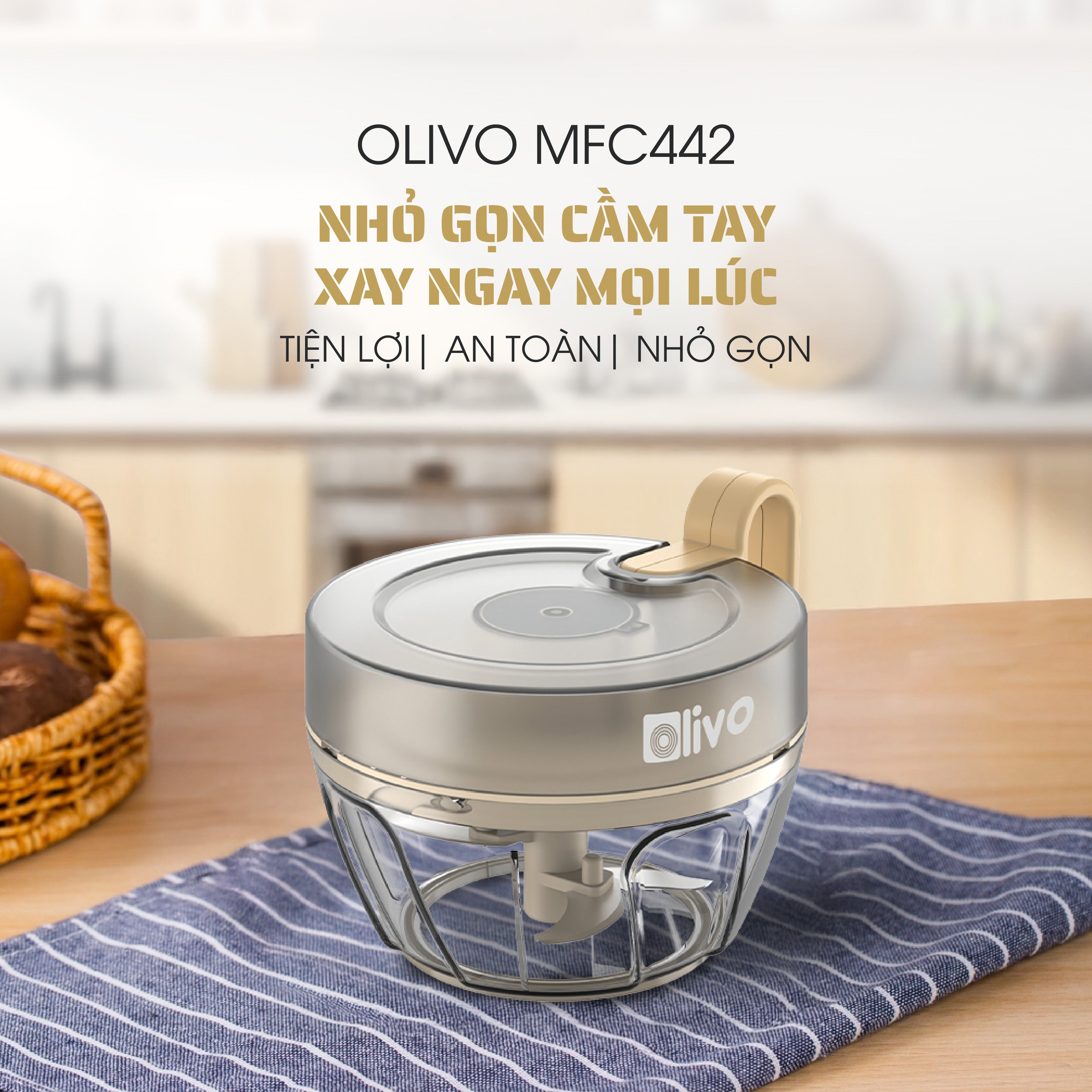 Dụng Cụ Xay Thực Phẩm Đa Năng Mini OLIVO MFC442 – Xay Tỏi Ớt, Xay Thịt, Xay Hạt Tiện Lợi – Dây Kéo Chắc Chắn – Dung Tích 400ML – Dễ Dàng Vệ Sinh