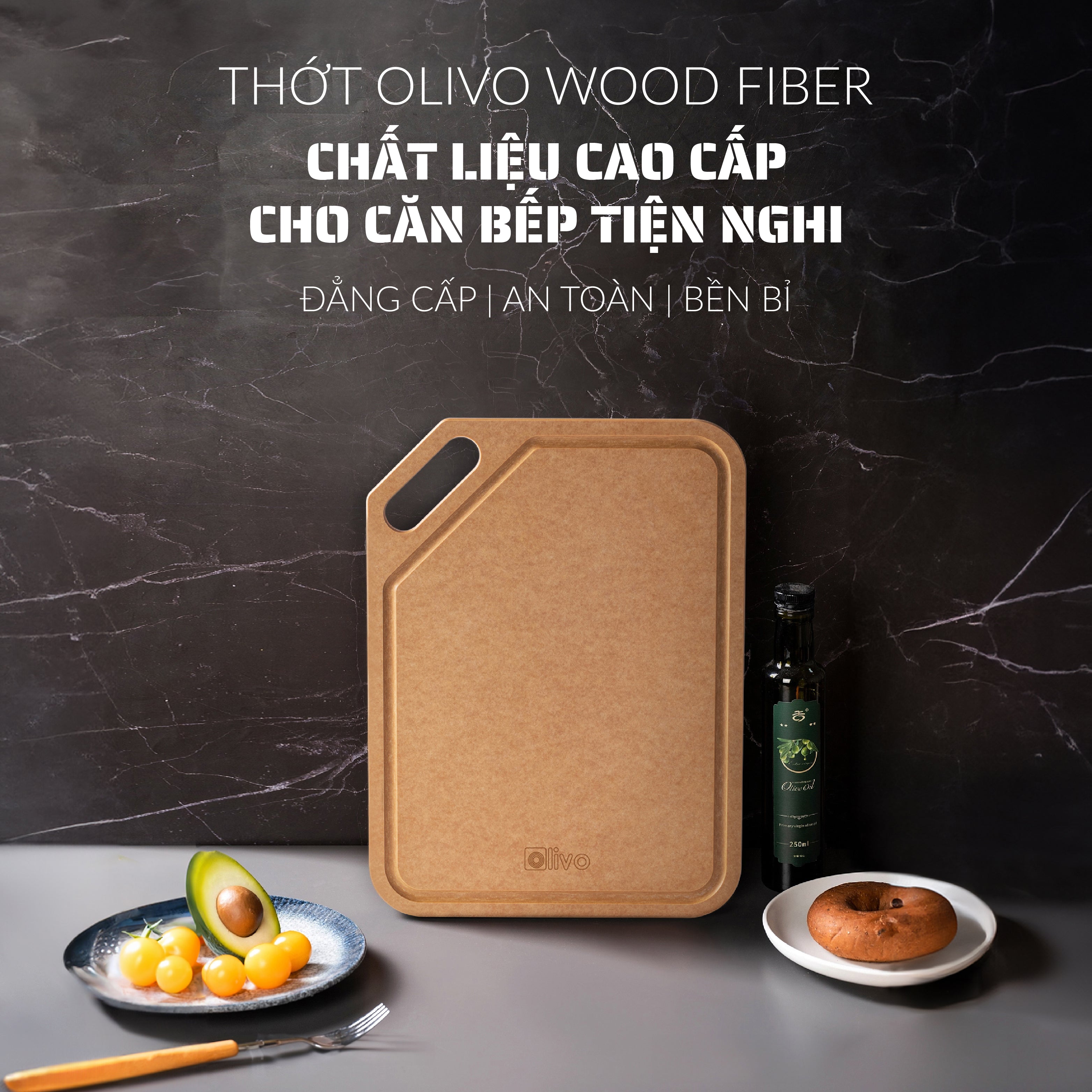 Thớt Sợi Gỗ OLIVO Wood Fiber K30S – K37S – Chống Cong Vênh, Ẩm Mốc, Không Bám Mùi Thực Phẩm – Sử Dụng Được Với Máy Rửa Bát