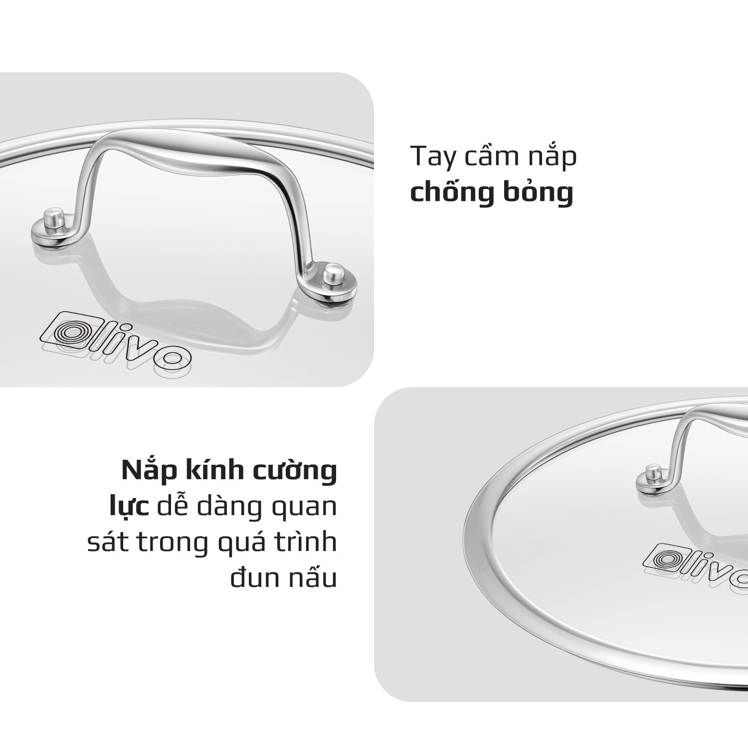Bộ 2 Nồi OLIVO DAVINCI - Đa Dạng Kích Thước - Inox 3 Lớp - Nắp Kính Cường Lực - Nấu Được Trên Mọi Loại Bếp