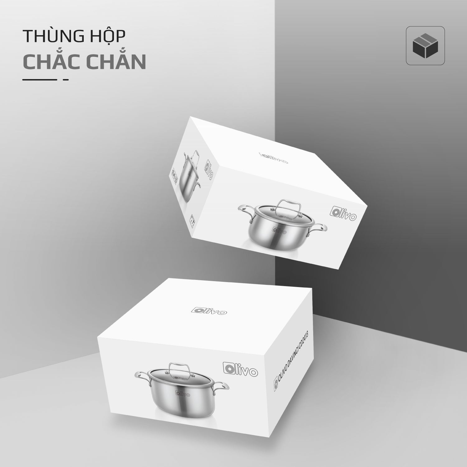 Bộ 2 Nồi OLIVO DAVINCI - Đa Dạng Kích Thước - Inox 3 Lớp - Nắp Kính Cường Lực - Nấu Được Trên Mọi Loại Bếp