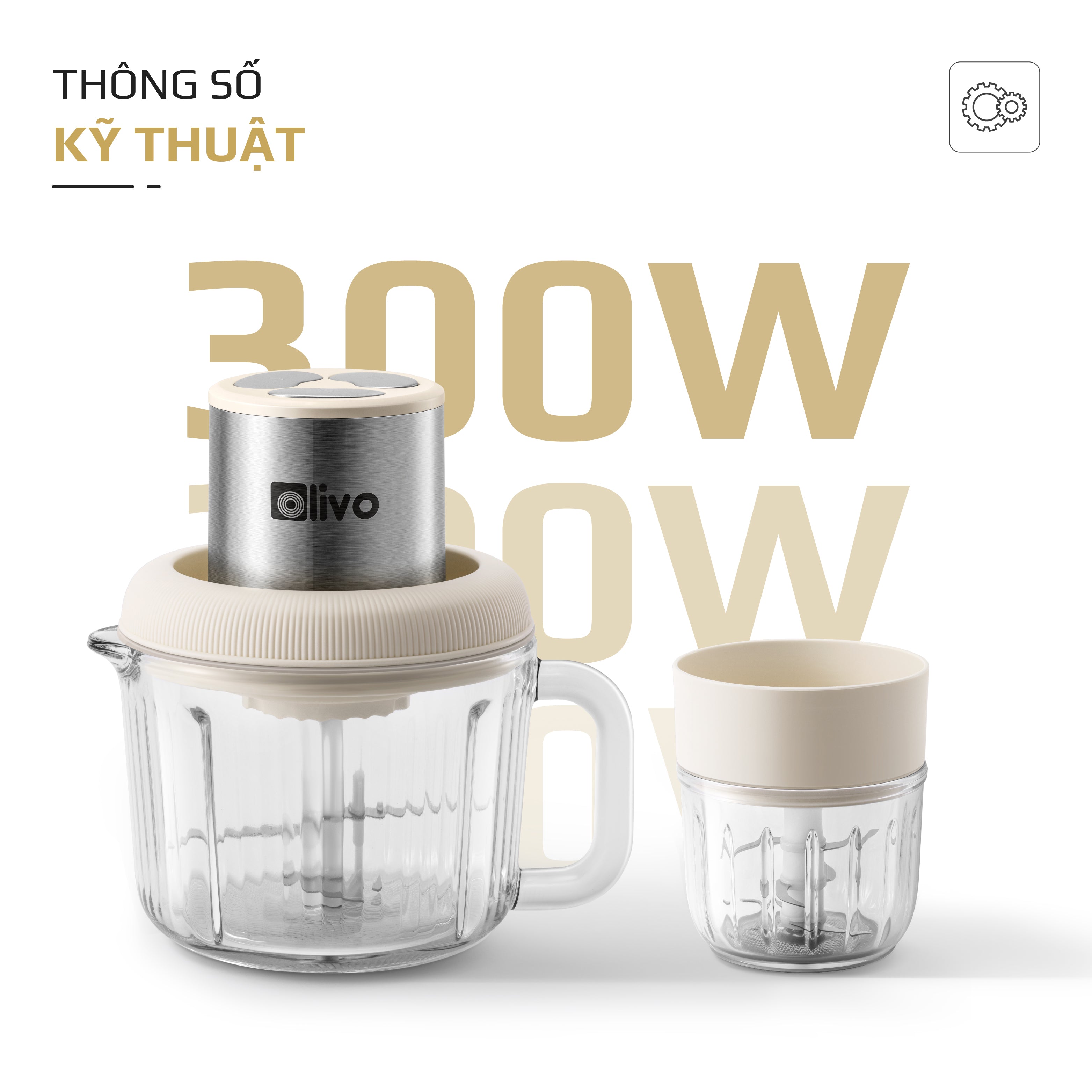 Máy Xay Thực Phẩm Đa Năng OLIVO FC25 - 2 Cối Xay - Dung Tích 2L Và 300ML - Công Suất 300W - 3 Chế Độ Xay