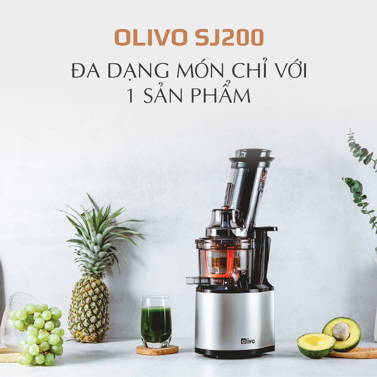 Máy Ép Chậm OLIVO SJ200 Đa Năng - Ép Kiệt Bã 98% - Tốc Độ Chậm 39 vòng/phút - Dễ Vệ Sinh