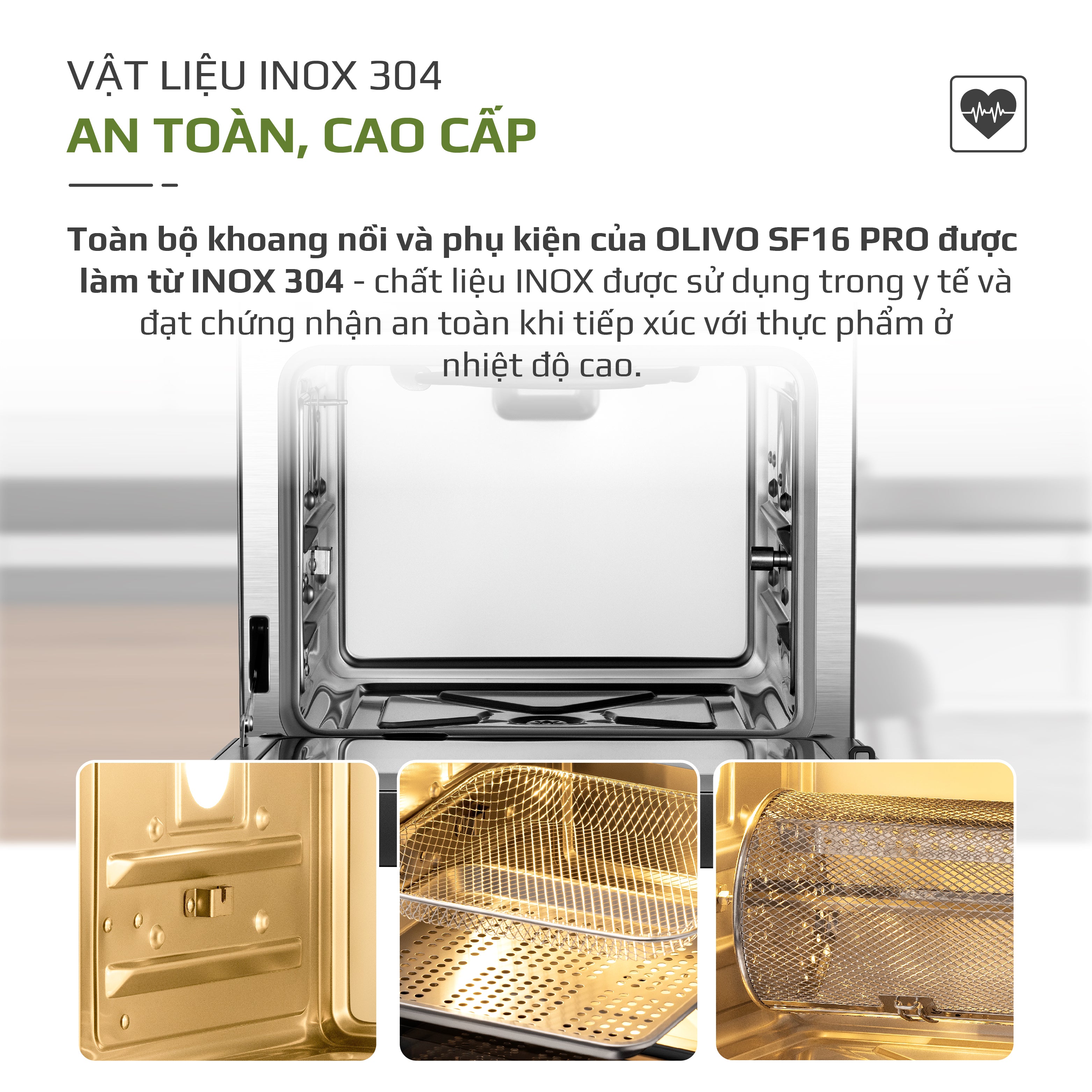 Nồi Chiên Hấp Đa Năng OLIVO SF16 PRO 2025 - 70 Chế Độ Cài Sẵn, Toàn Bộ Khoang Nồi Và Phụ Kiện Bằng Inox 304 Cao Cấp, Dung Tích 16L, Vệ Sinh Dễ Dàng