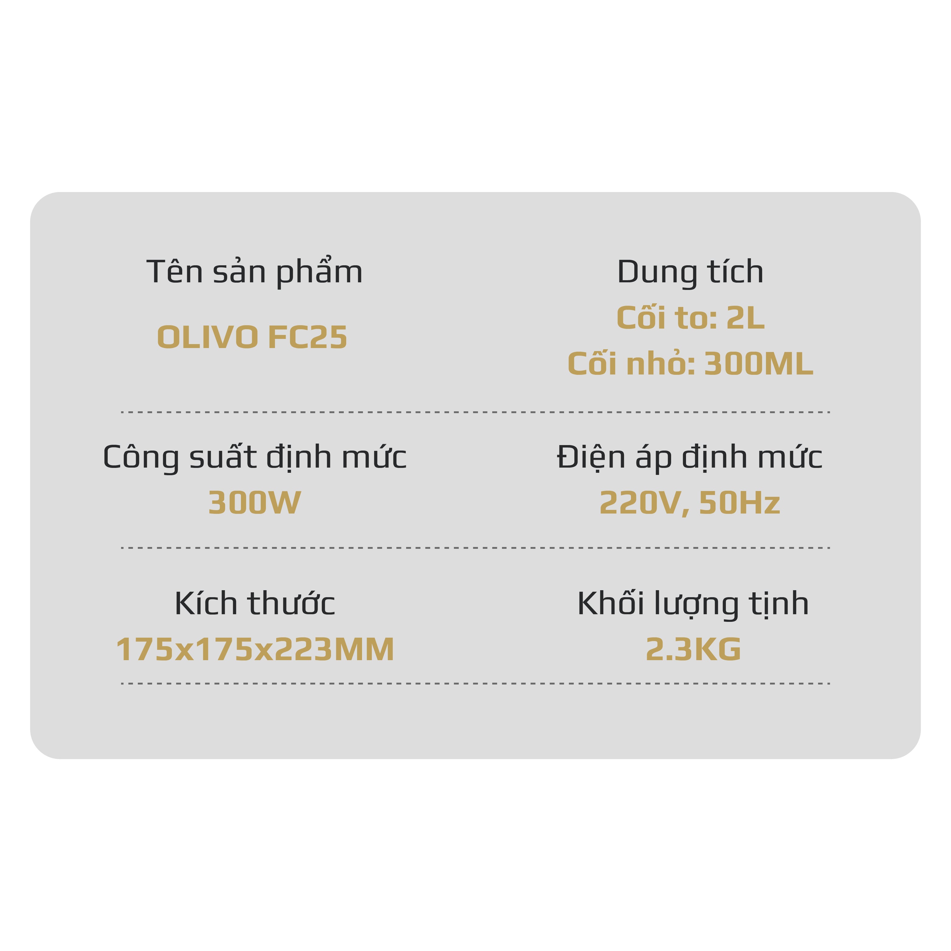 Máy Xay Thực Phẩm Đa Năng OLIVO FC25 - 2 Cối Xay - Dung Tích 2L Và 300ML - Công Suất 300W - 3 Chế Độ Xay
