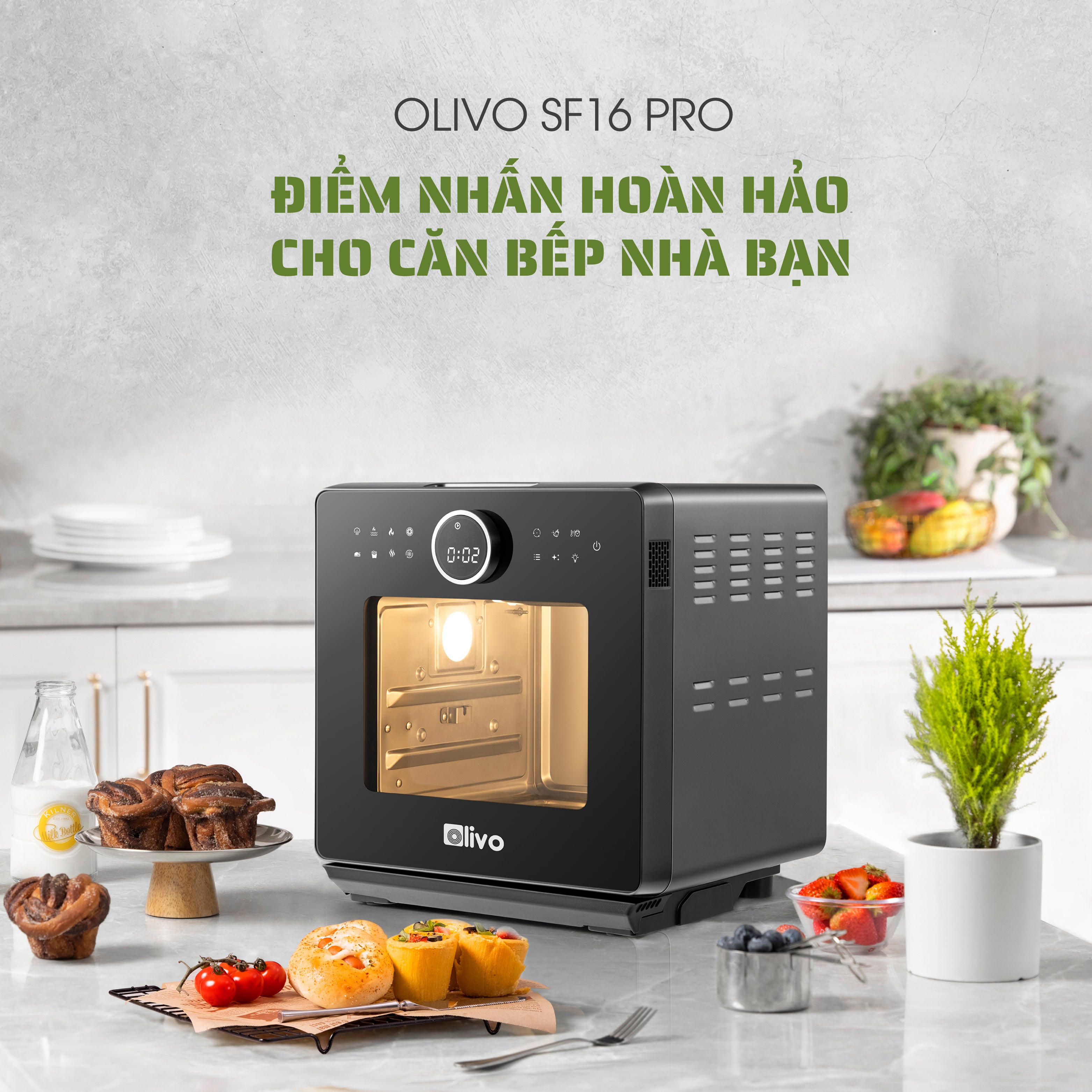 Nồi Chiên Hấp Đa Năng OLIVO SF16 PRO 2025 - 70 Chế Độ Cài Sẵn, Toàn Bộ Khoang Nồi Và Phụ Kiện Bằng Inox 304 Cao Cấp, Dung Tích 16L, Vệ Sinh Dễ Dàng