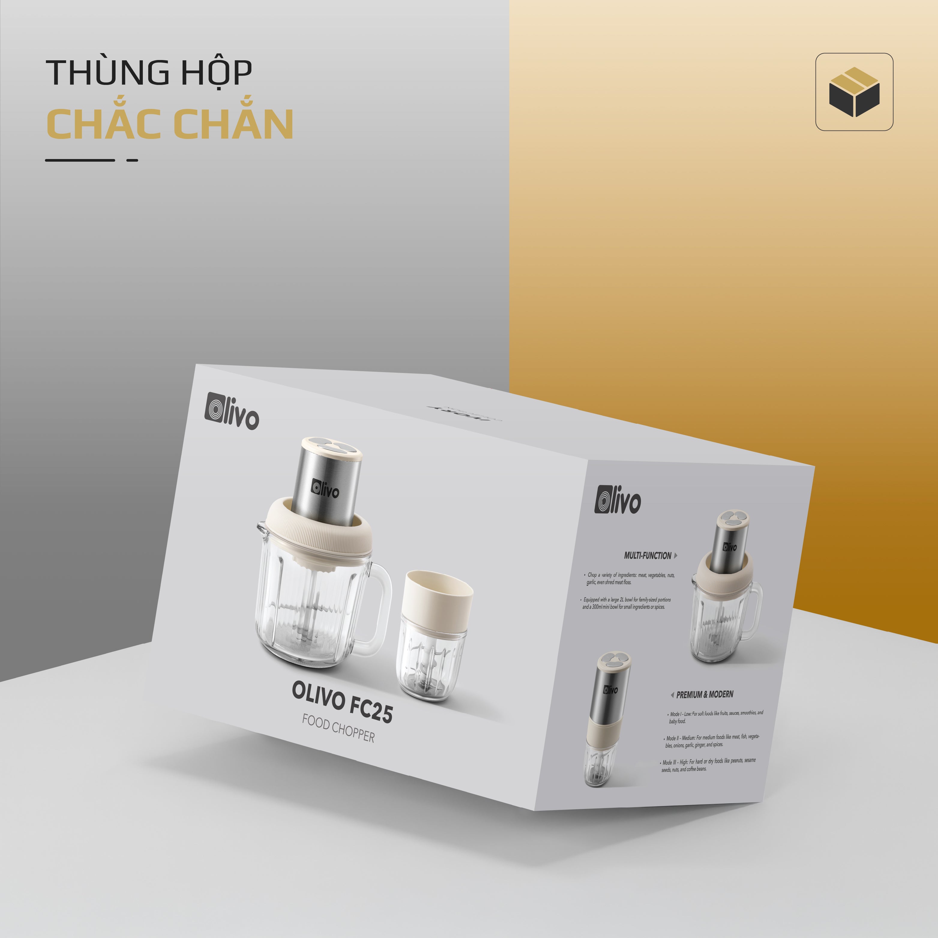 Máy Xay Thực Phẩm Đa Năng OLIVO FC25 - 2 Cối Xay - Dung Tích 2L Và 300ML - Công Suất 300W - 3 Chế Độ Xay