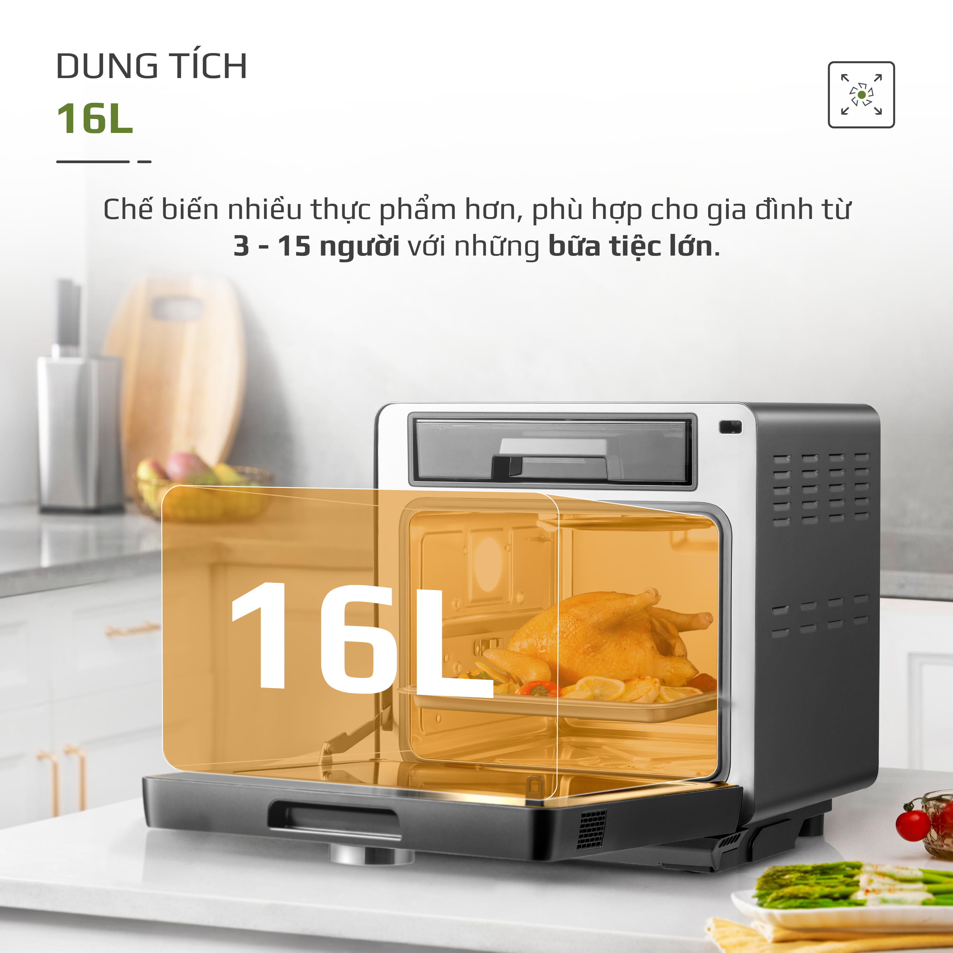 Nồi Chiên Hấp Đa Năng OLIVO SF16 PRO 2025 - 70 Chế Độ Cài Sẵn, Toàn Bộ Khoang Nồi Và Phụ Kiện Bằng Inox 304 Cao Cấp, Dung Tích 16L, Vệ Sinh Dễ Dàng