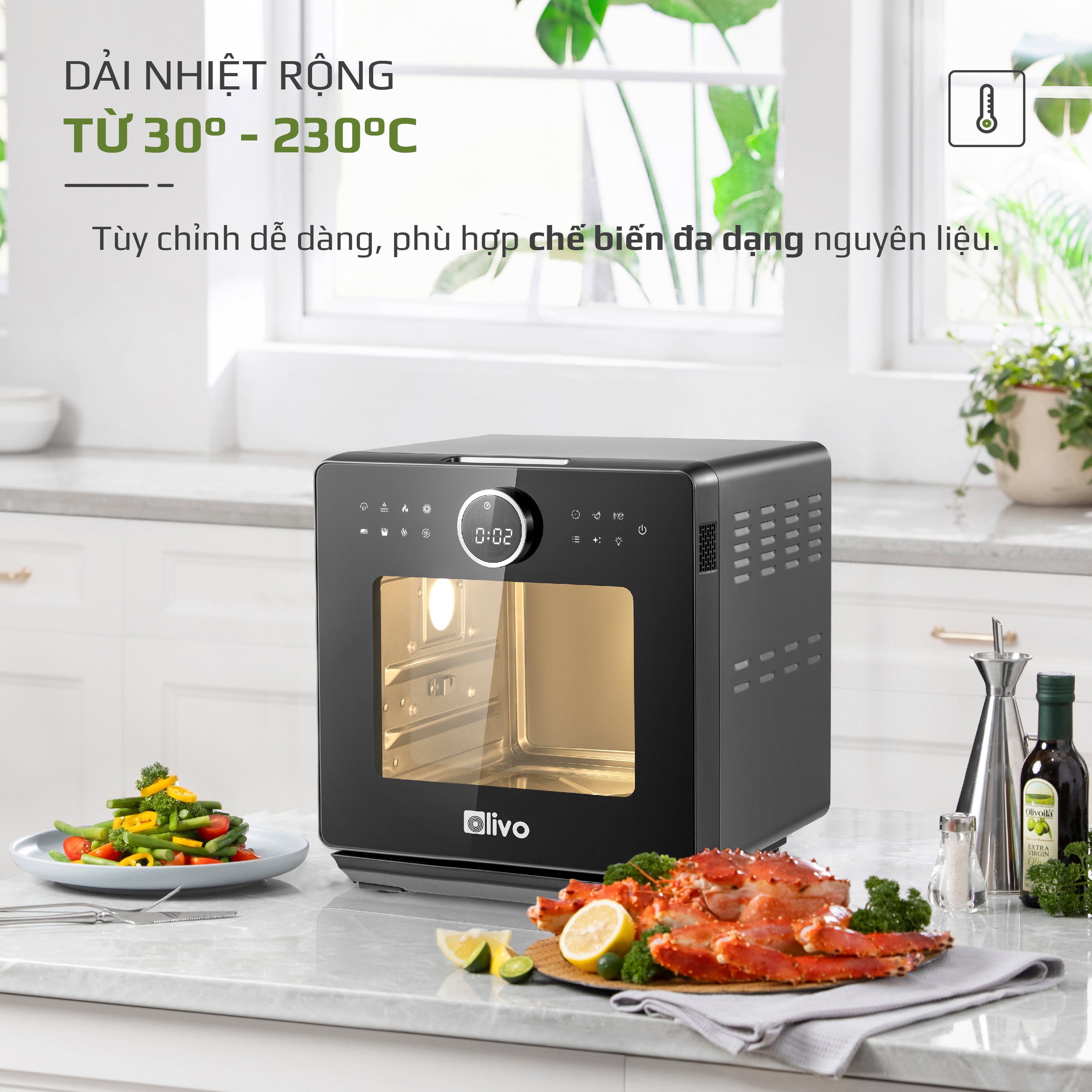 Nồi Chiên Hấp Đa Năng OLIVO SF16 PRO 2025 - 70 Chế Độ Cài Sẵn, Toàn Bộ Khoang Nồi Và Phụ Kiện Bằng Inox 304 Cao Cấp, Dung Tích 16L, Vệ Sinh Dễ Dàng