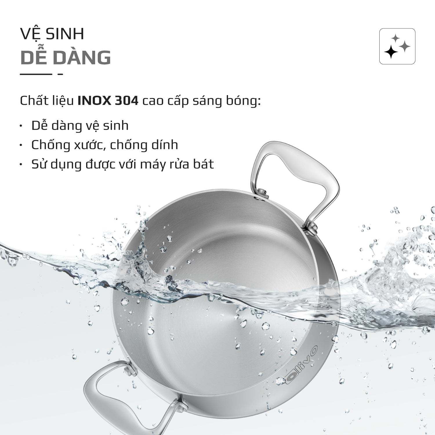 Bộ Nồi Olivo Steve CS - Bộ 3 Nồi - Đa Dạng Kích Thước - Inox 3 Lớp - Nắp Kính Cường Lực - Nấu Được Trên Mọi Loại Bếp