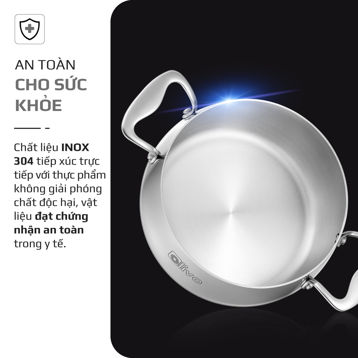 Bộ Nồi Olivo Steve CS - Bộ 3 Nồi - Đa Dạng Kích Thước - Inox 3 Lớp - Nắp Kính Cường Lực - Nấu Được Trên Mọi Loại Bếp