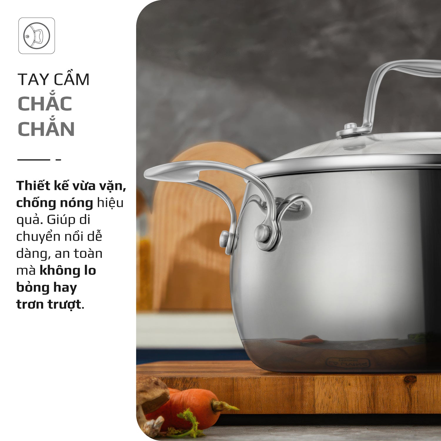 Bộ Nồi Olivo Steve CS - Bộ 3 Nồi - Đa Dạng Kích Thước - Inox 3 Lớp - Nắp Kính Cường Lực - Nấu Được Trên Mọi Loại Bếp