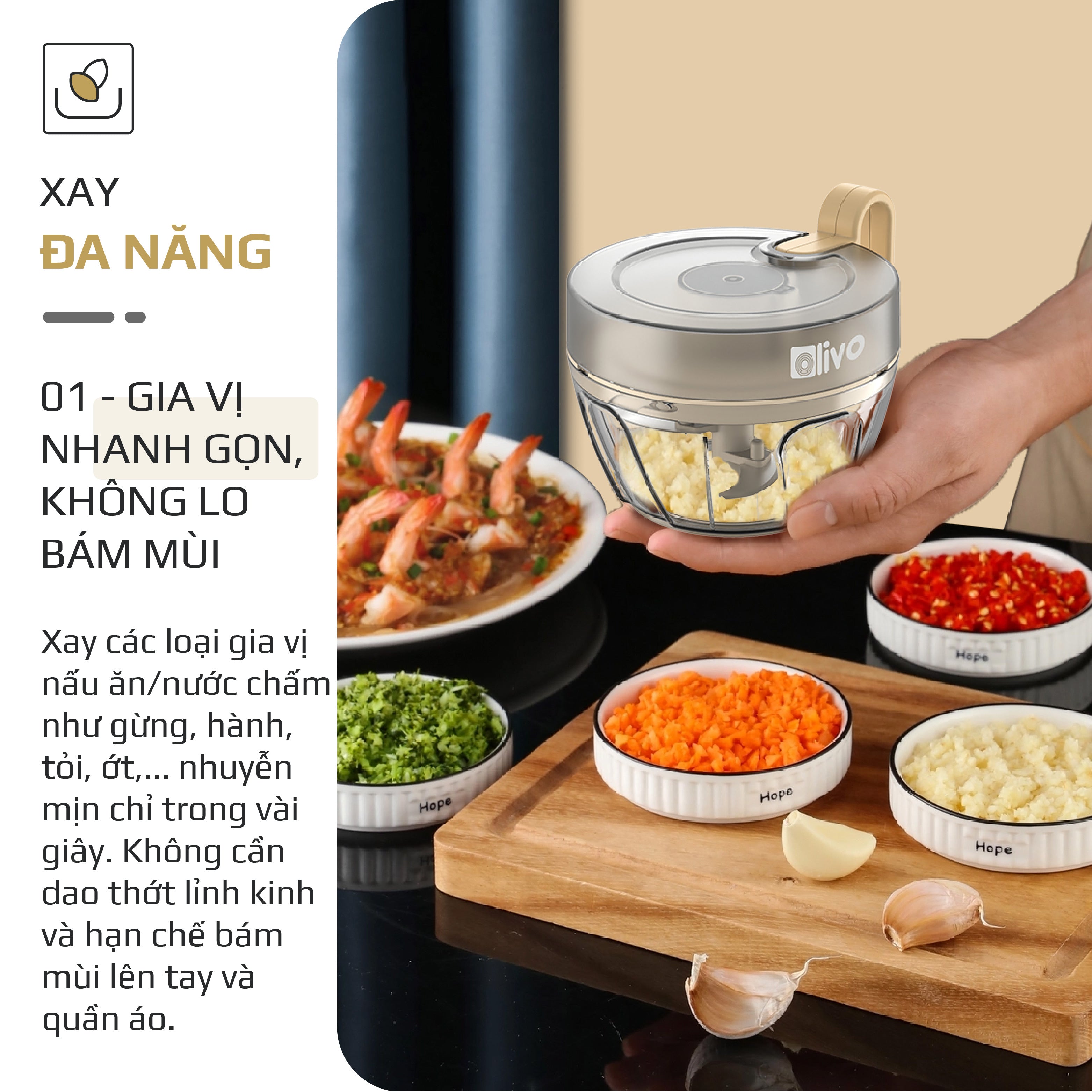 Dụng Cụ Xay Thực Phẩm Đa Năng Mini OLIVO MFC442 – Xay Tỏi Ớt, Xay Thịt, Xay Hạt Tiện Lợi – Dây Kéo Chắc Chắn – Dung Tích 400ML – Dễ Dàng Vệ Sinh