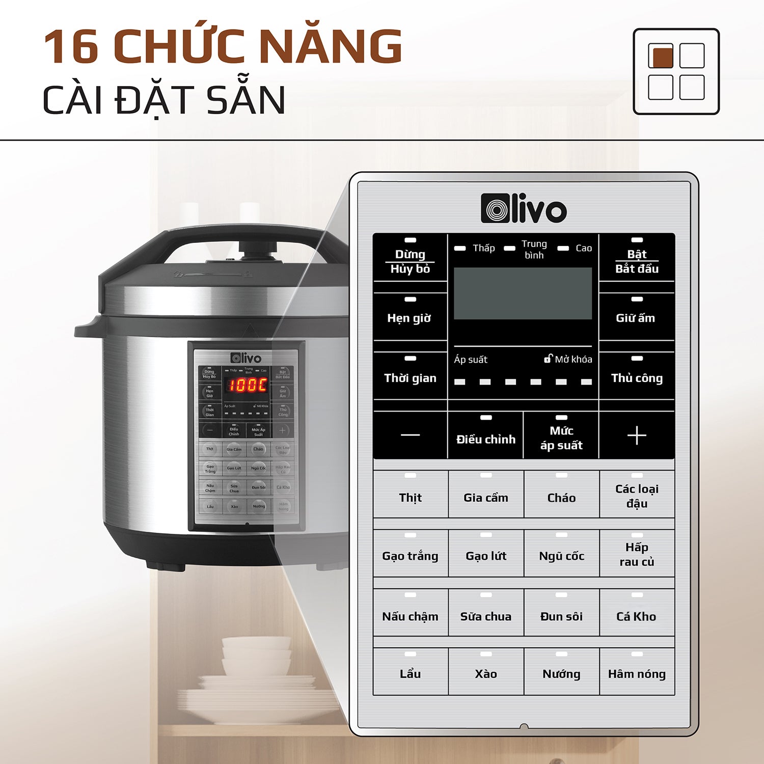 Nồi Áp Suất Điện Đa Năng OLIVO PC60 - 16 Chức Năng - Dung Tích 6L - Công Suất 1000W