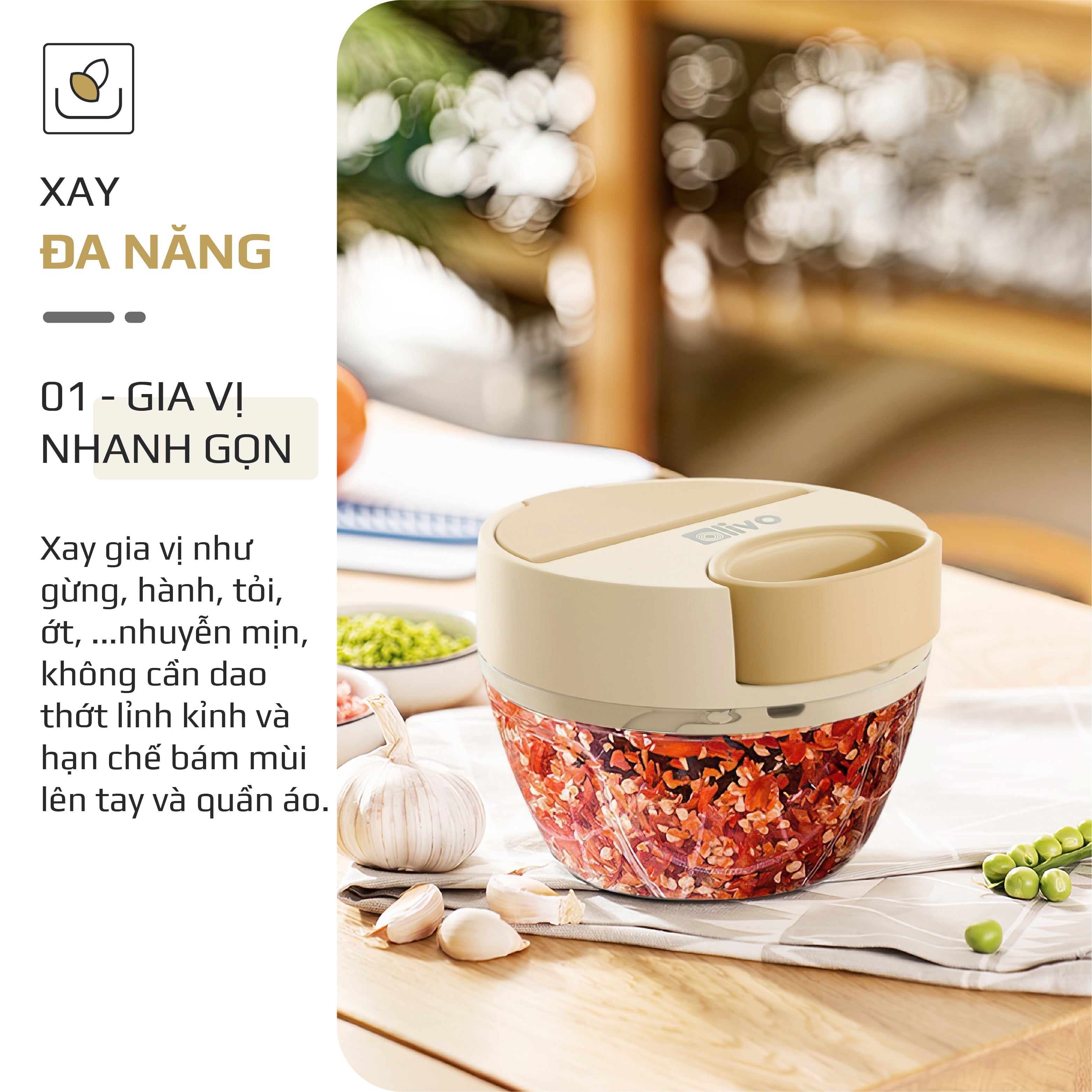 Dụng Cụ Xay Thực Phẩm Đa Năng Mini OLIVO MFC468 – Xay Tỏi Ớt, Xay Thịt, Xay Hạt Tiện Lợi – Nắp Lật Tiện Dụng - Dây Kéo Chắc Chắn – Dung Tích 400ML – Dễ Dàng Vệ Sinh