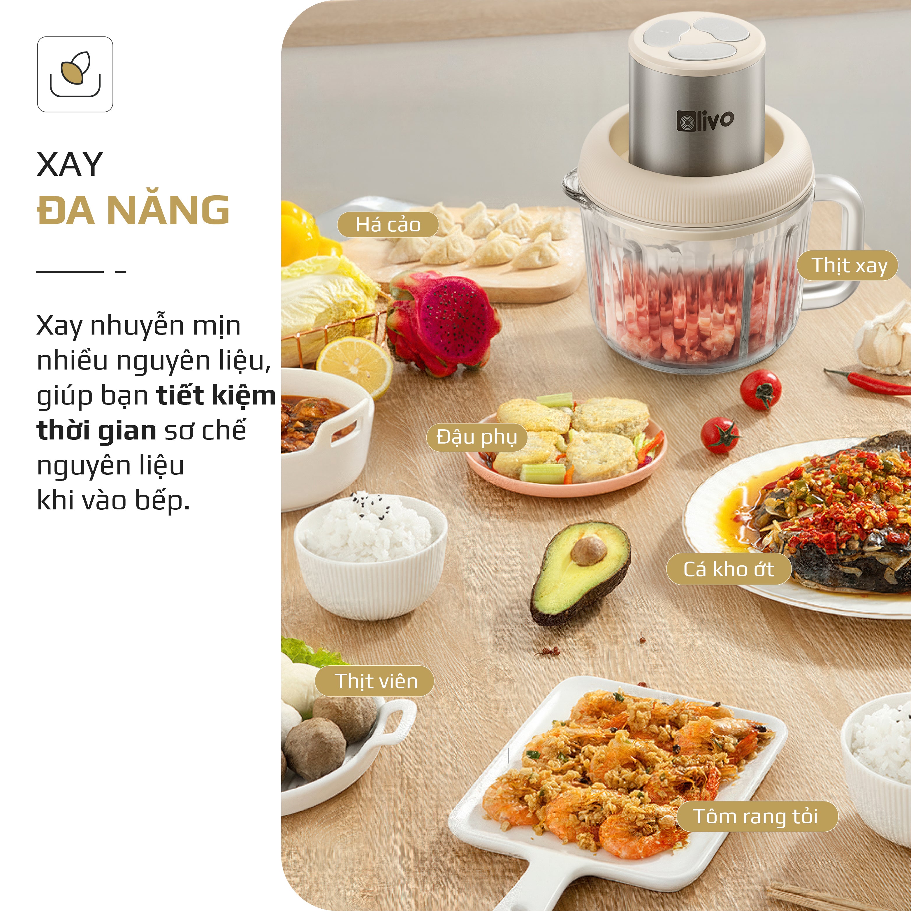 Máy Xay Thực Phẩm Đa Năng OLIVO FC25 - 2 Cối Xay - Dung Tích 2L Và 300ML - Công Suất 300W - 3 Chế Độ Xay
